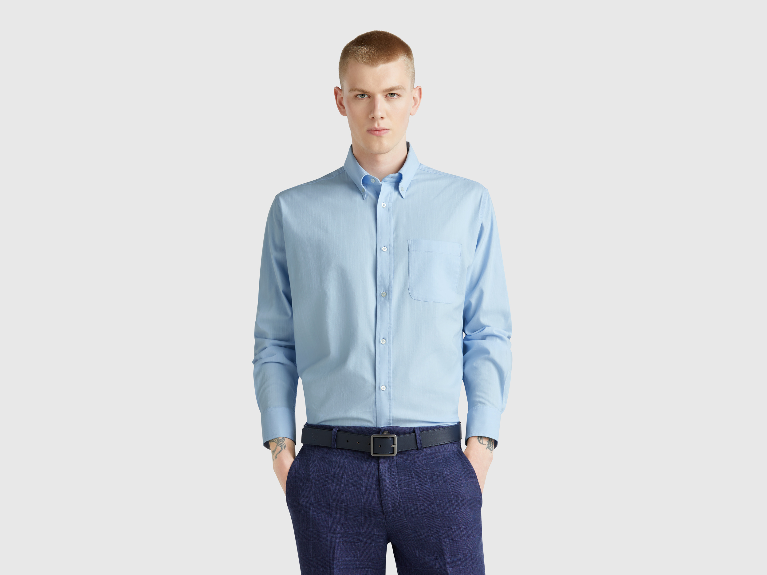 Benetton, Πουκάμισο Regular Fit Button-down, size L, Ανοιχτο Μπλε, Ανδρικά φωτογραφία