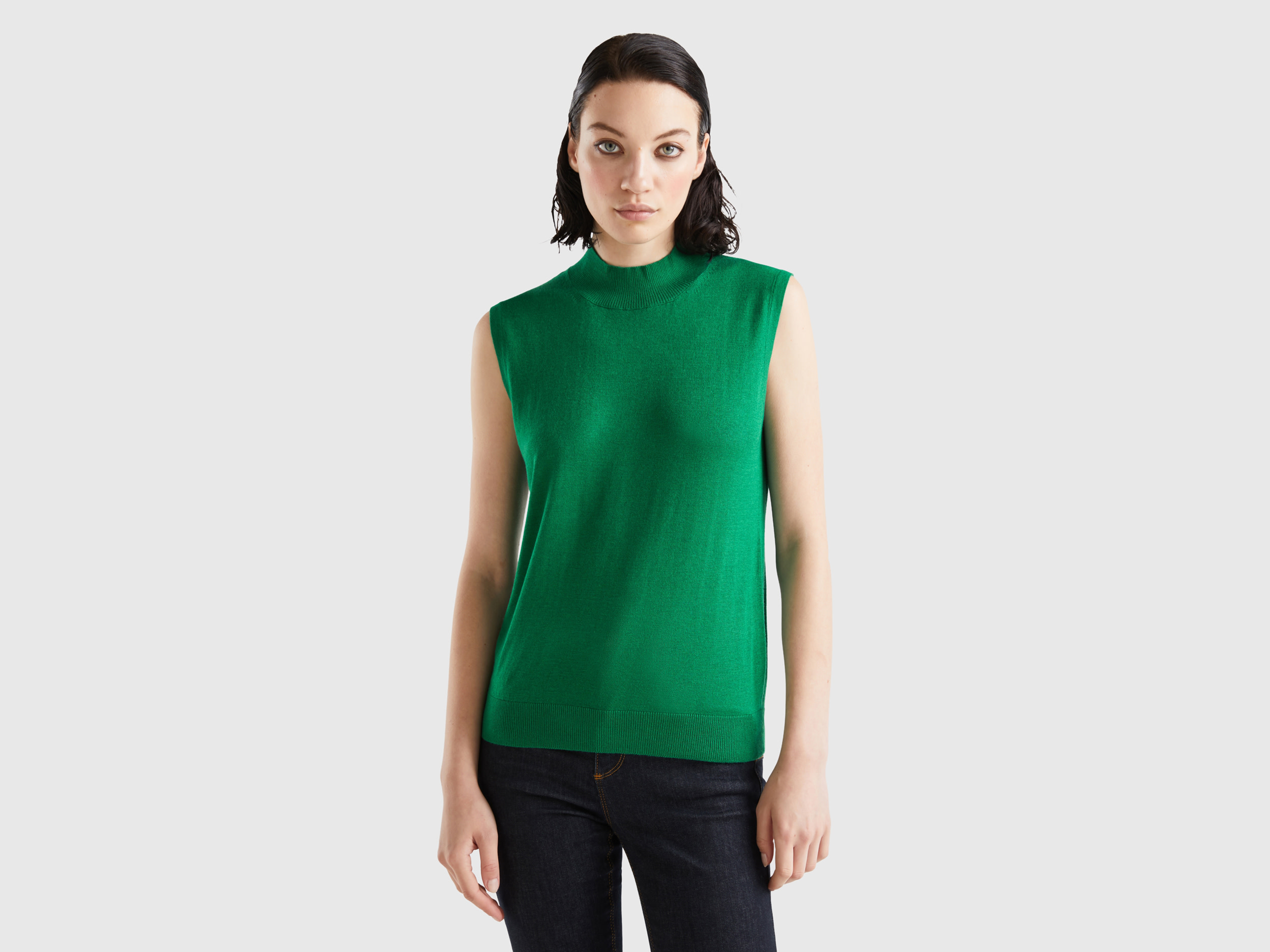 Benetton, Sleeveless Sweater In Viscose Blend, size XL, Green, Women