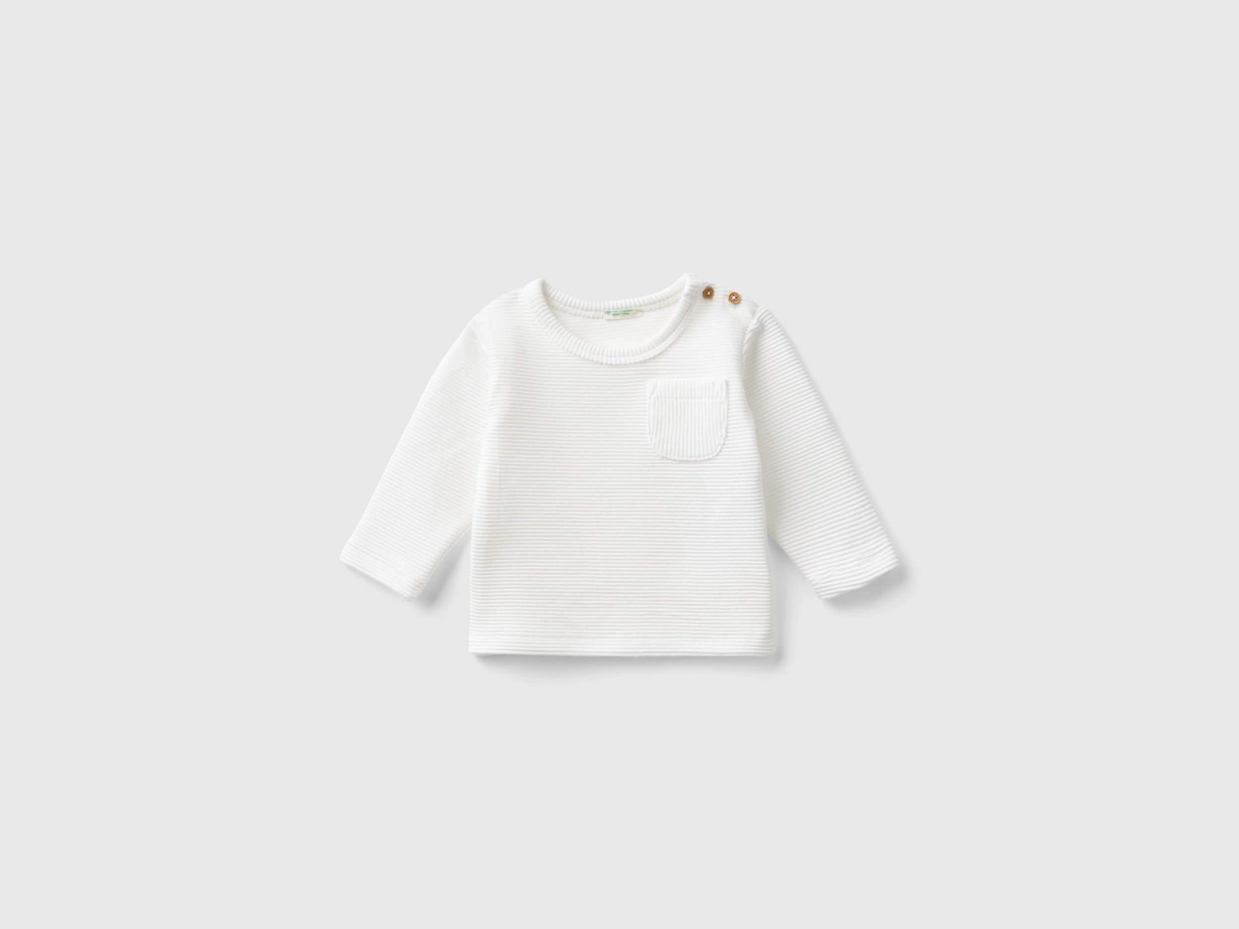 Benetton, Calda Maglietta Con Taschino, Bianco Panna, Bambini