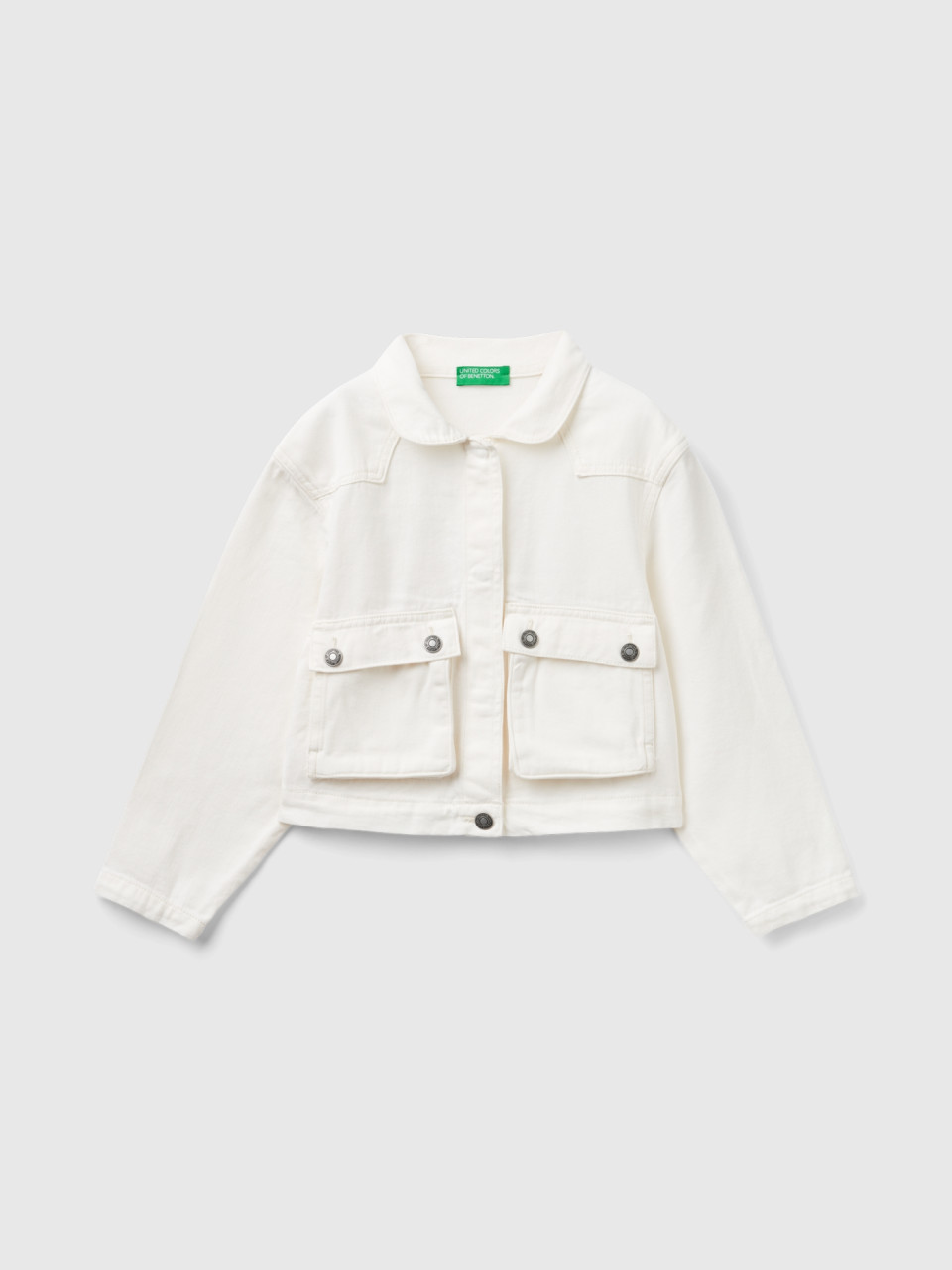 Benetton, Cropped Jacket With Pockets, White, Kids