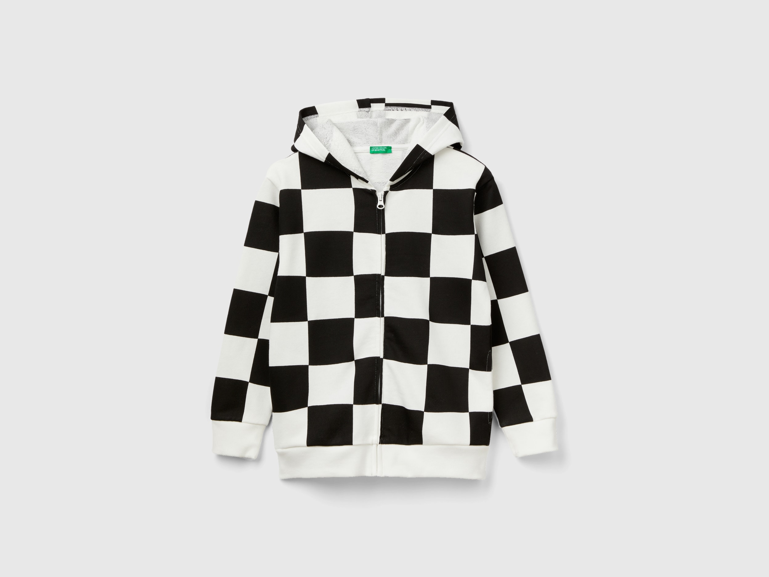 Benetton, Checkered Hoodie, size M, White, Kids
