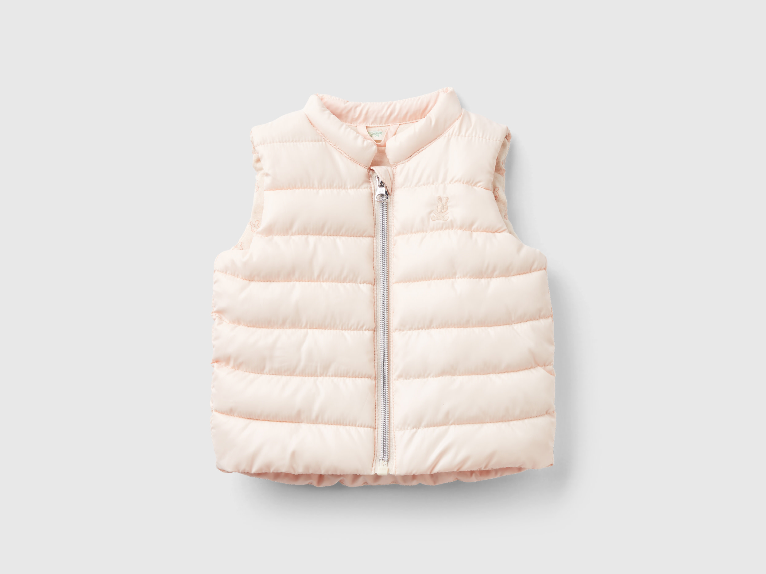 Benetton, Padded Vest In Technical Fabric, size 6-9, Peach, Kids