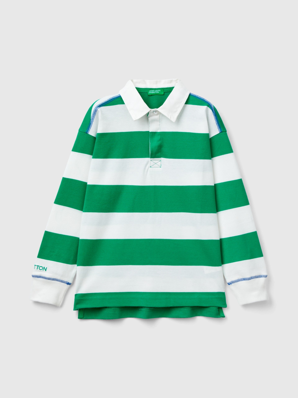 Benetton, Rugby Polo With Green And White Stripes, Multi-color, Kids