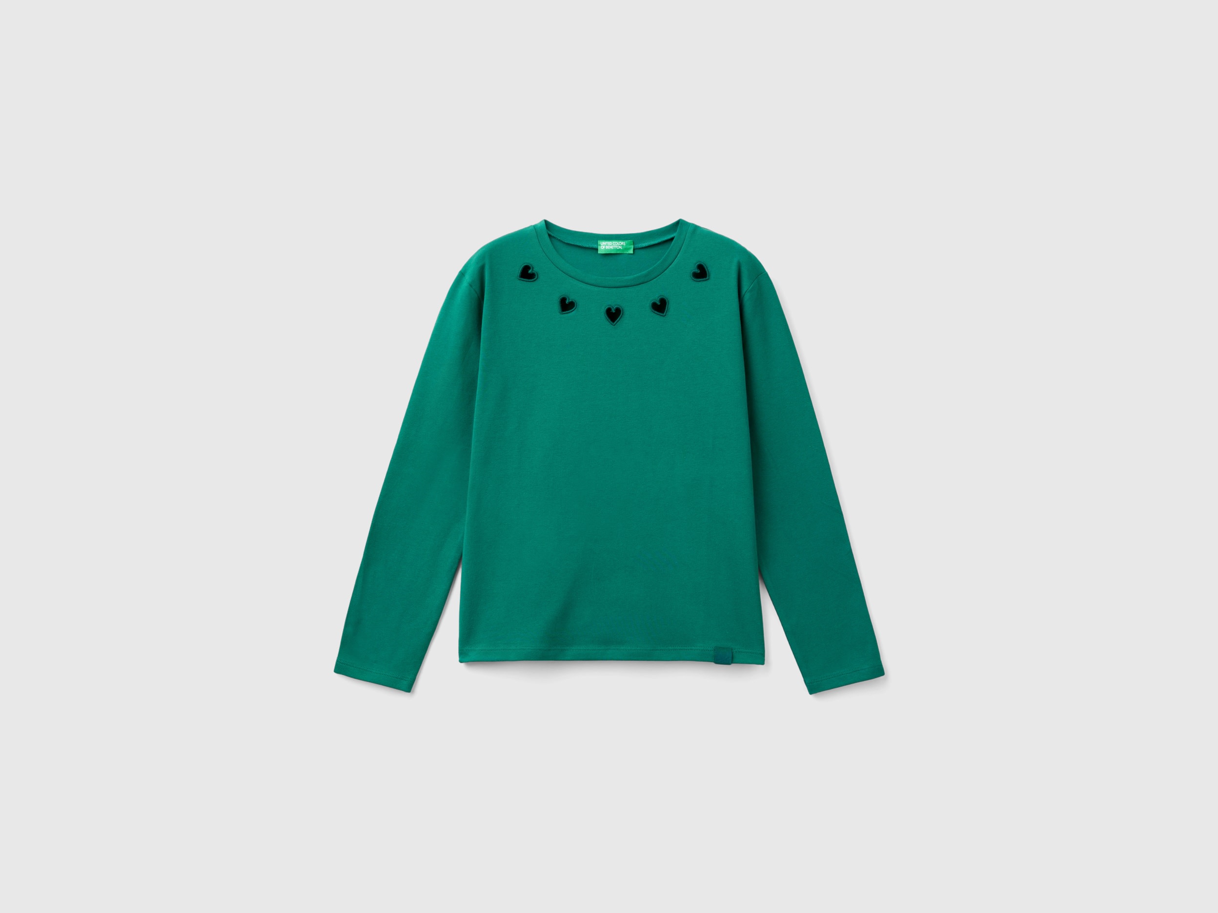 Benetton, T-shirt Con Cuori Cut Out, Verde Scuro, Bambini