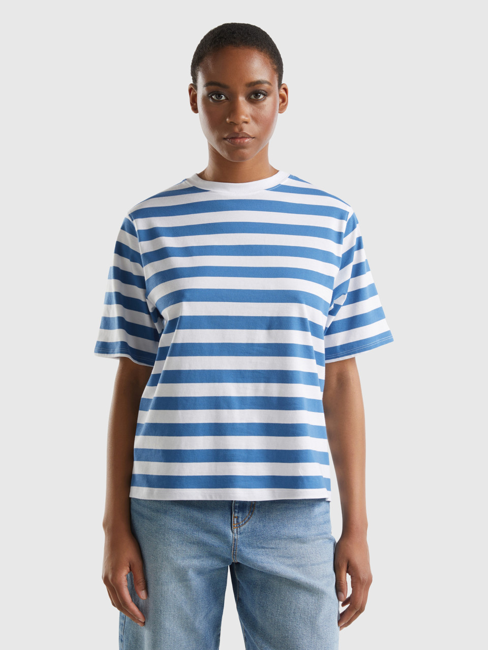 Benetton, Striped Comfort Fit T-shirt, Blue, Women