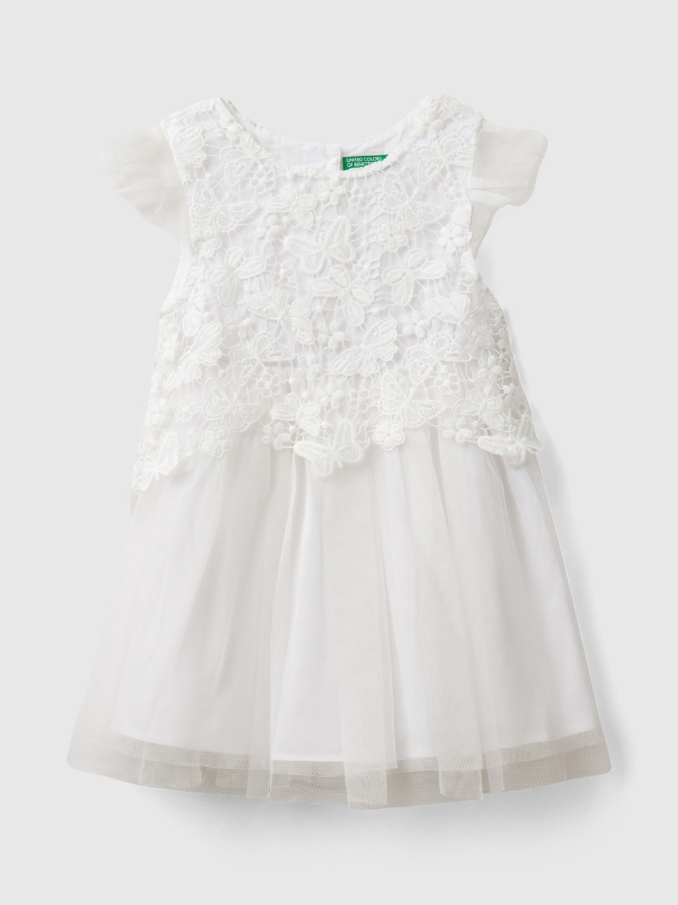 Benetton, Tulle And Macramé Dress, White, Kids