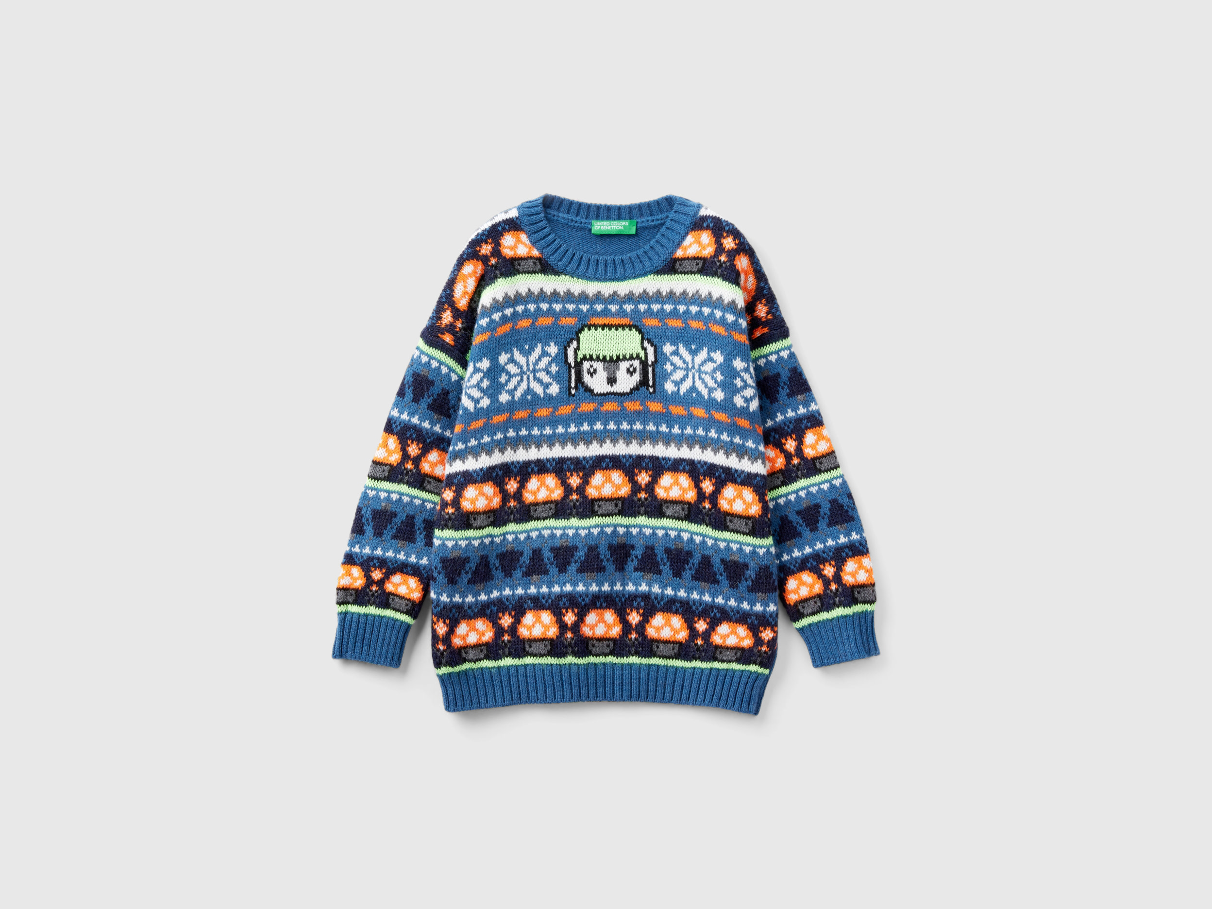 Benetton, Jacquard Sweater In Wool Blend, size 3-4, Multi-color, Kids