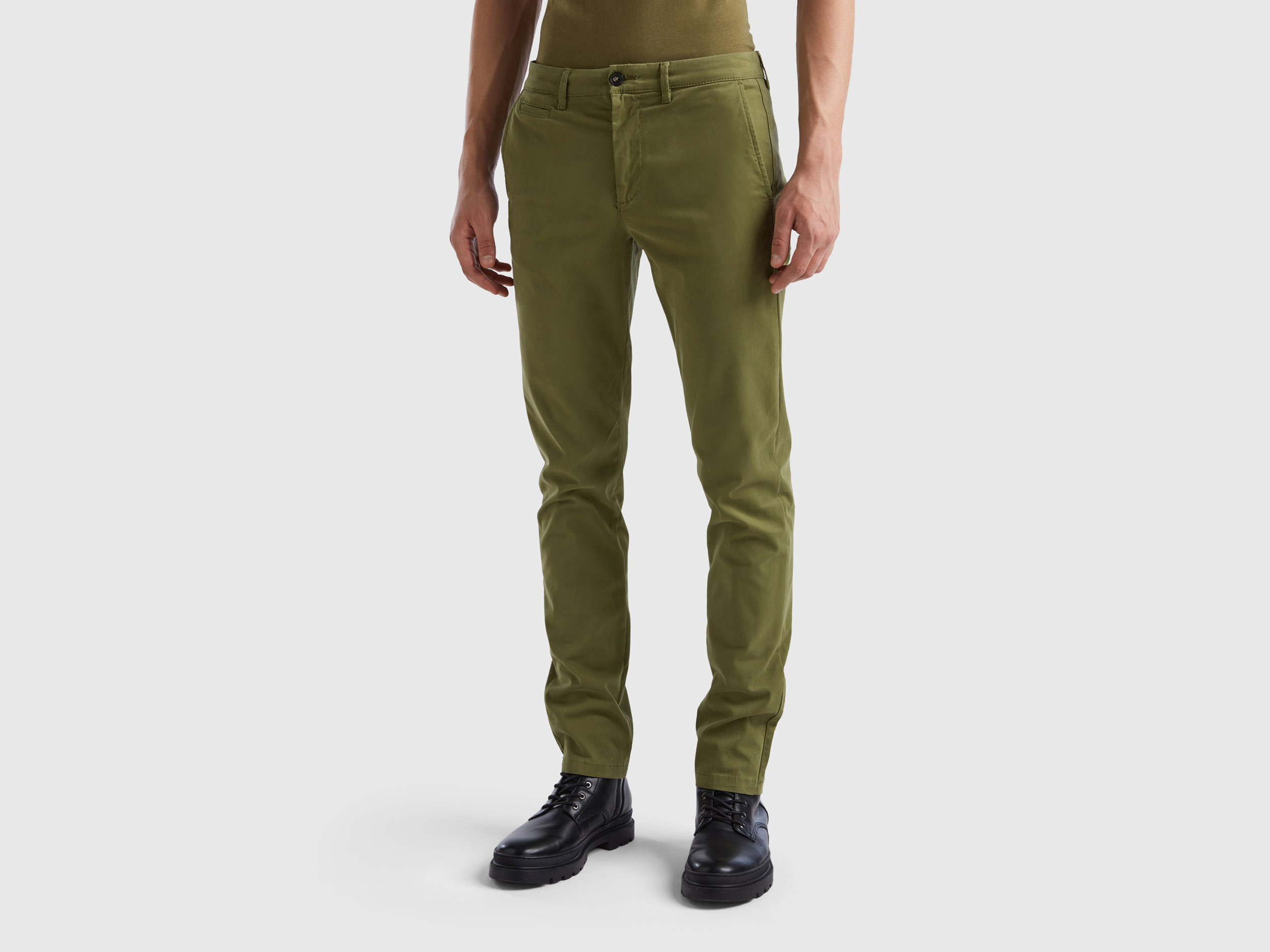 Benetton, Military Green Slim Fit Chinos, size 46, Military Green, Men
