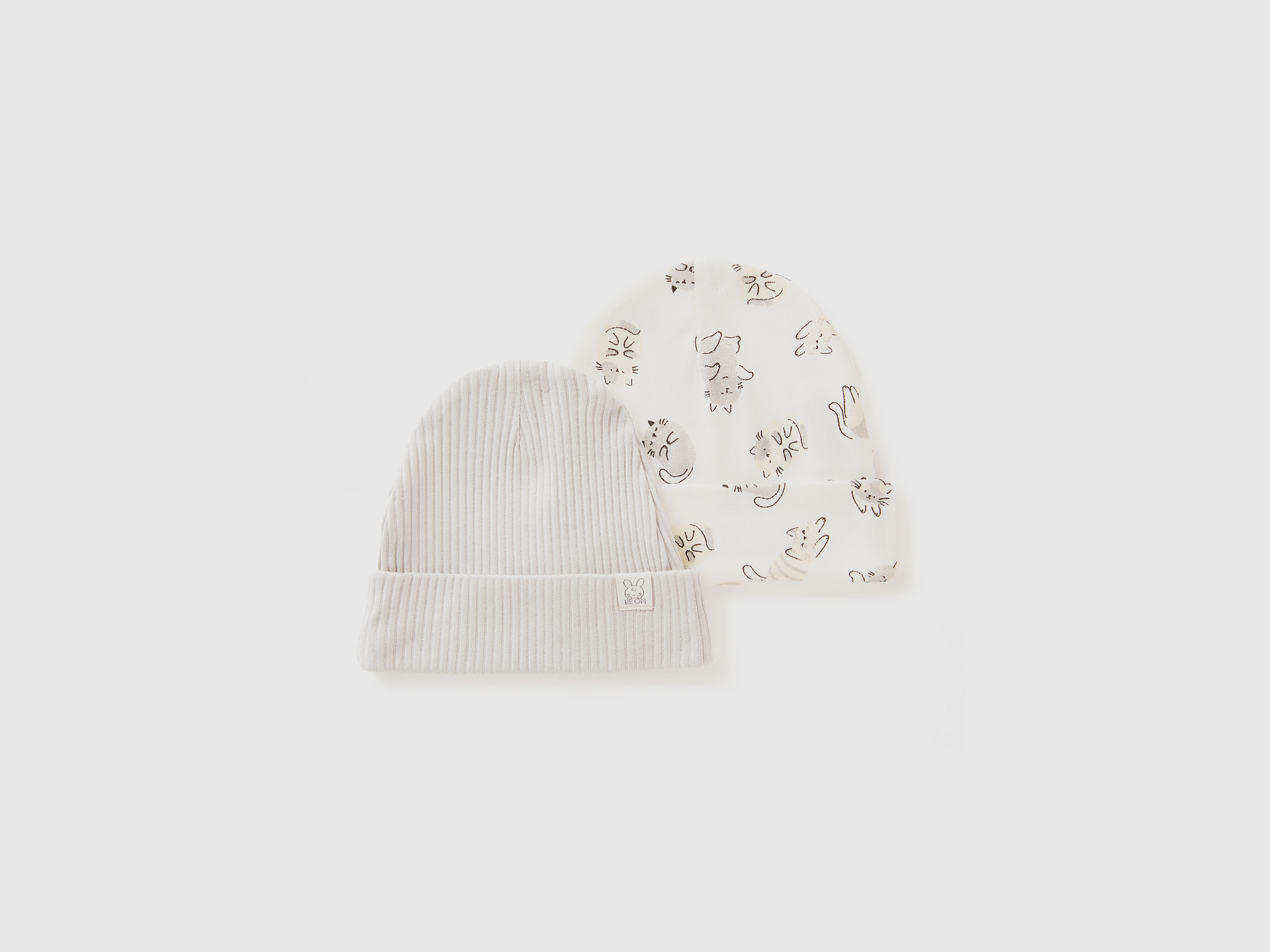 Benetton, Due Cappellini In Cotone Bio, Multicolore, Bambini