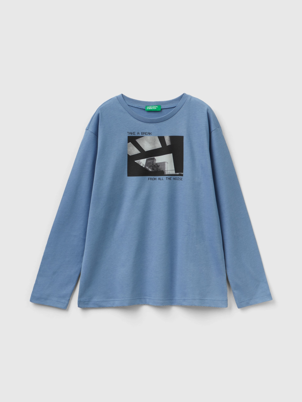 Benetton, T-shirt Chaud Avec Photo Imprimée, Bleu Clair, Enfants