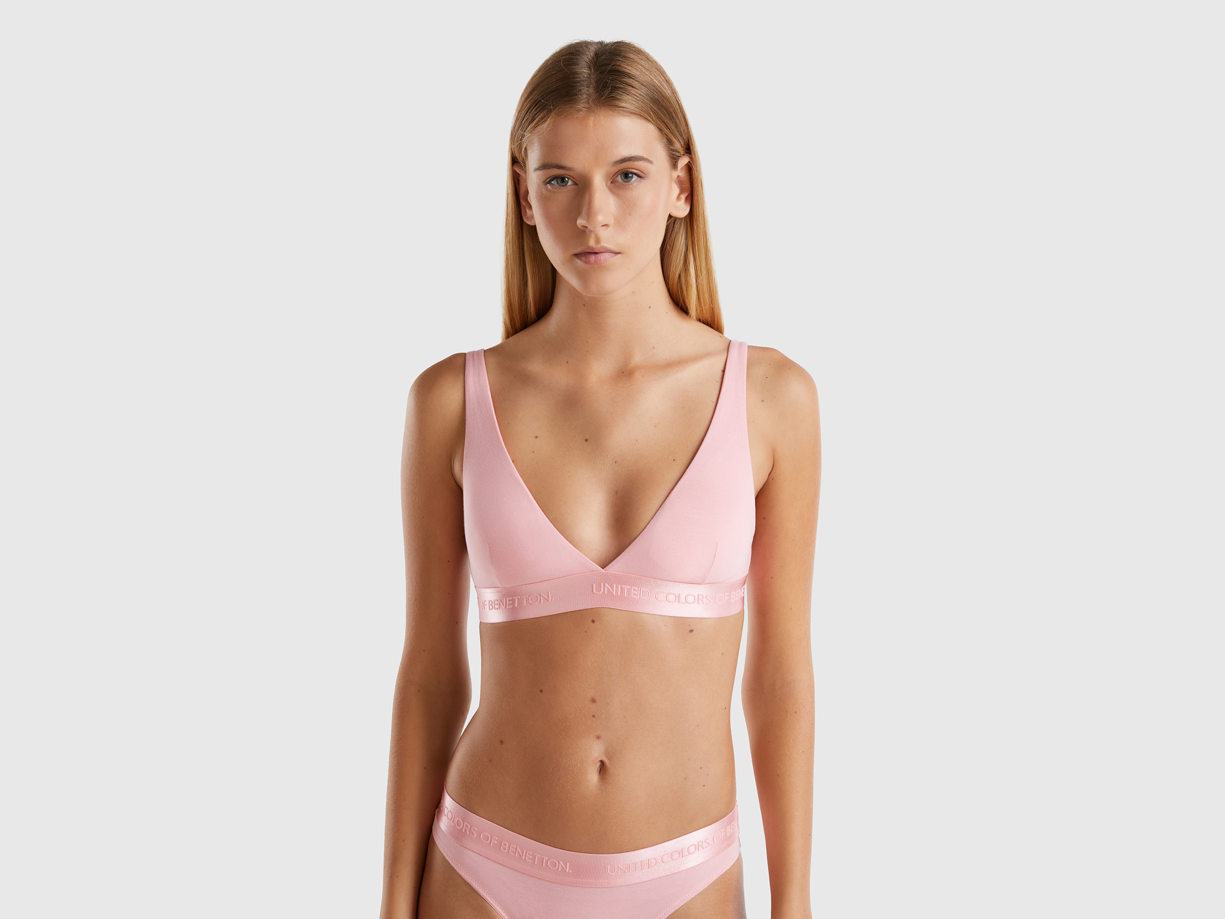 Benetton, Reggiseno A Triangolo In Cotone Bio Stretch, Rosa, Donna