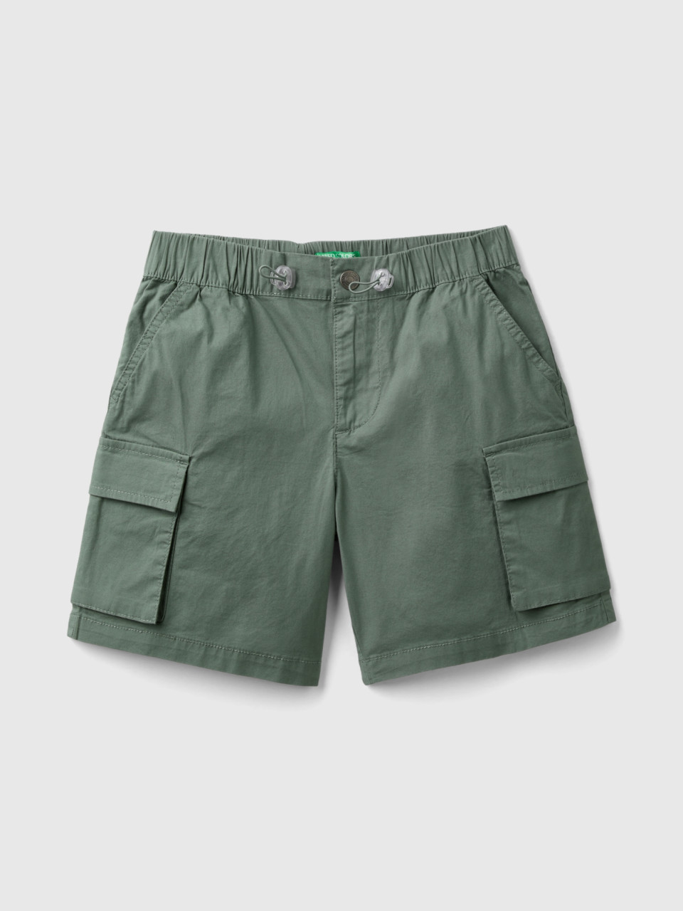 Benetton, Cargo Bermuda Shorts In Stretch Cotton, Military Green, Kids