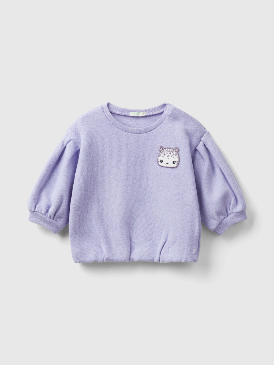 Benetton, Sweatshirt With Patch In Recycled Cotton Blend, Lilac, Kids