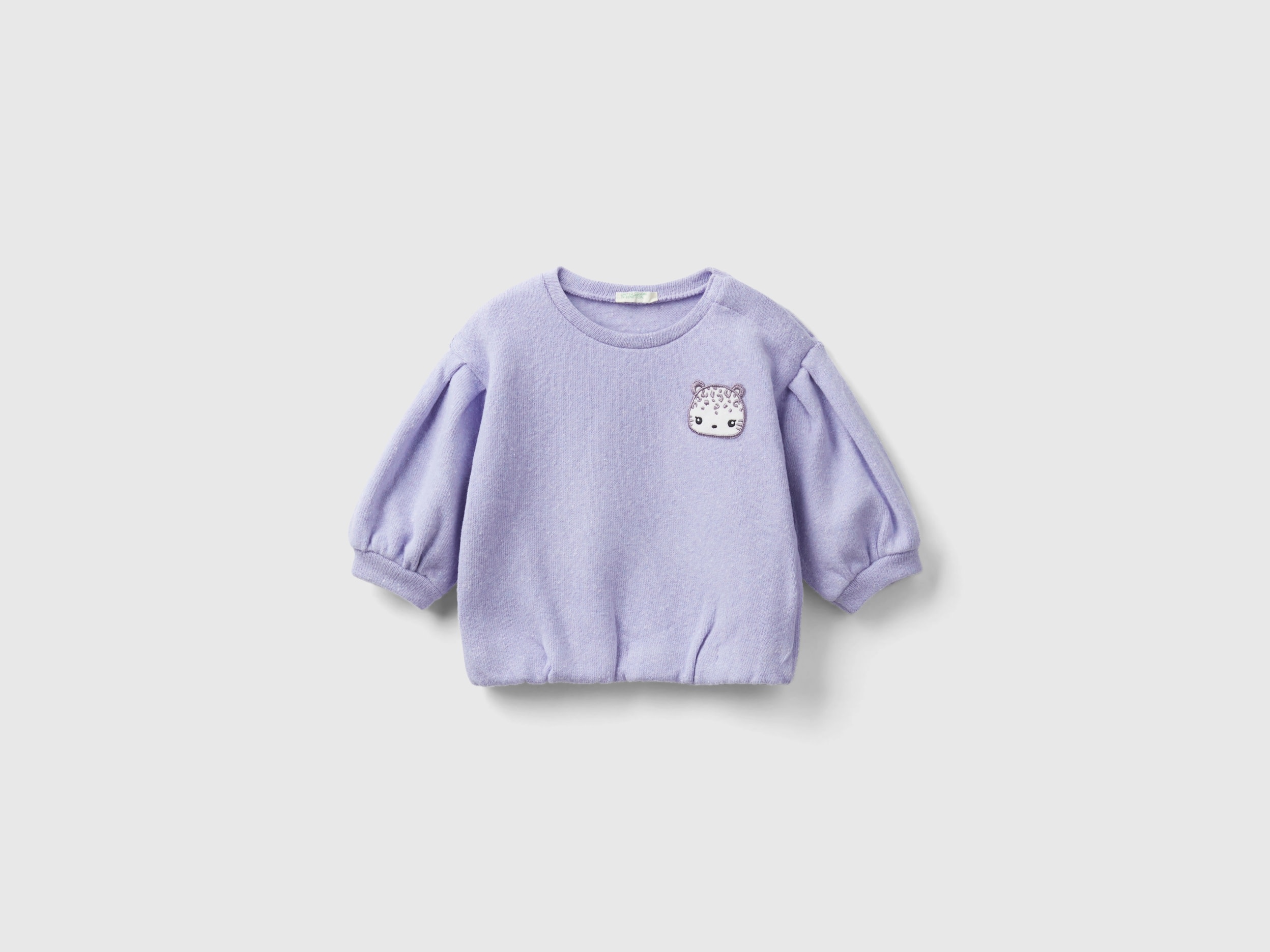 Benetton, Sweatshirt With Patch In Recycled Cotton Blend, size 9-12, Lilac, Kids