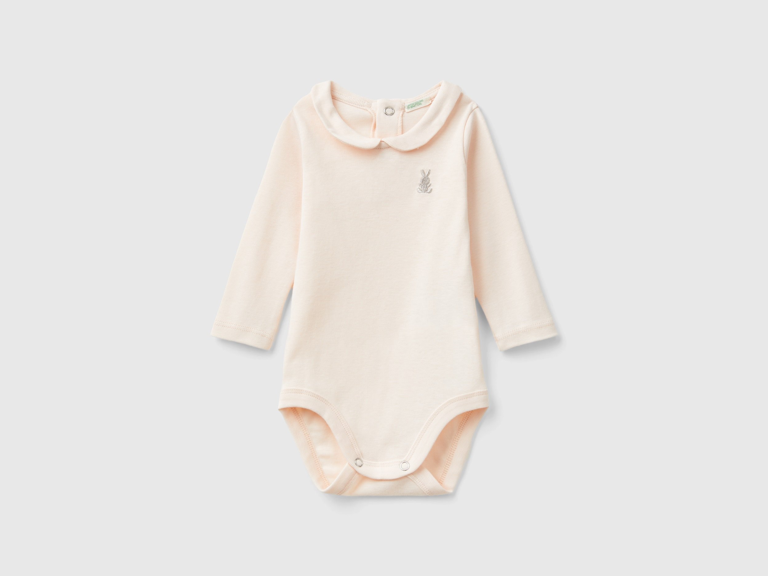 Benetton, Body Con Colletto In Cotone Bio, Rosa Tenue, Bambini