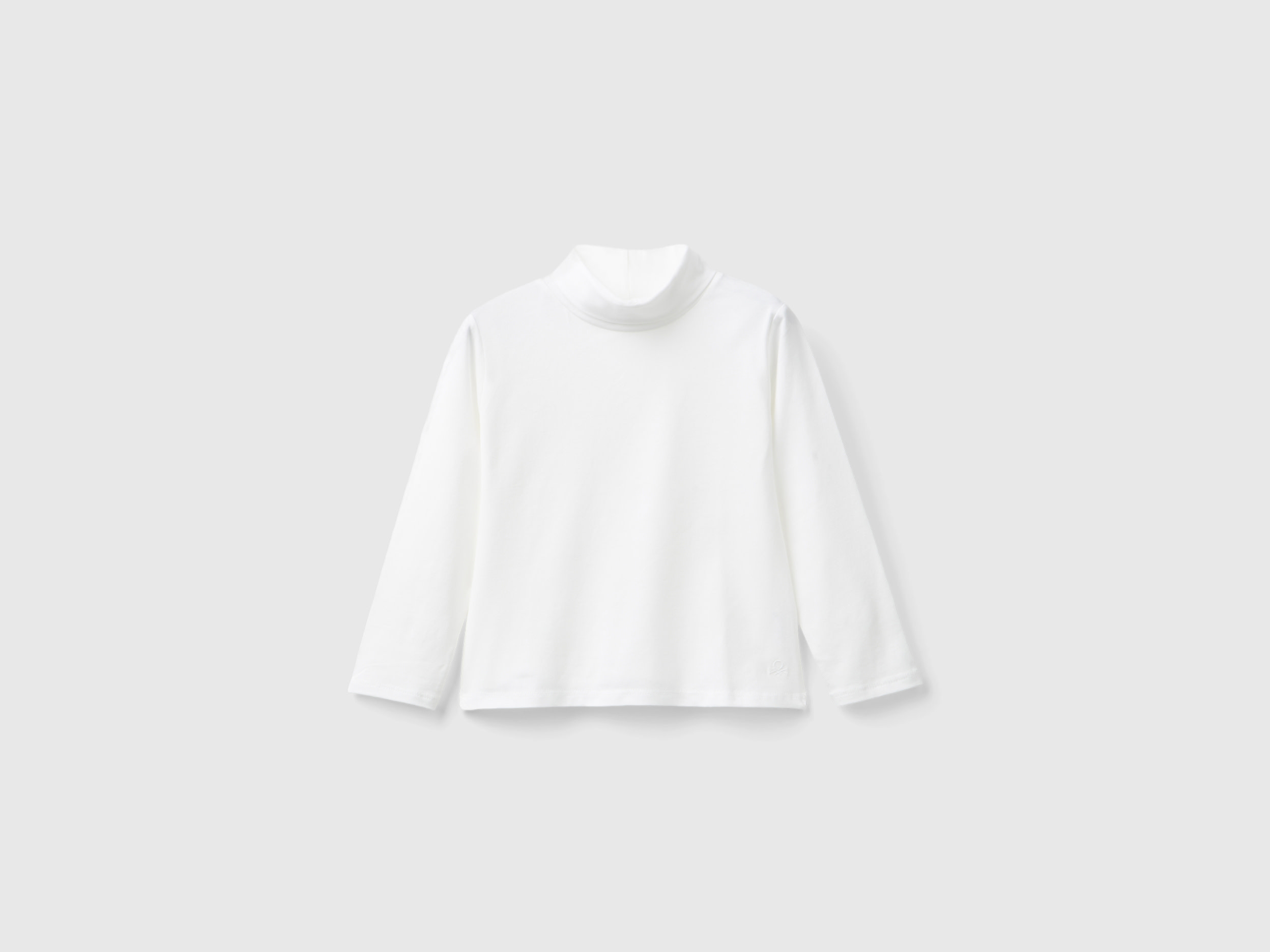 Benetton, T-shirt Lupetto In Cotone Stretch, Bianco Panna, Bambini