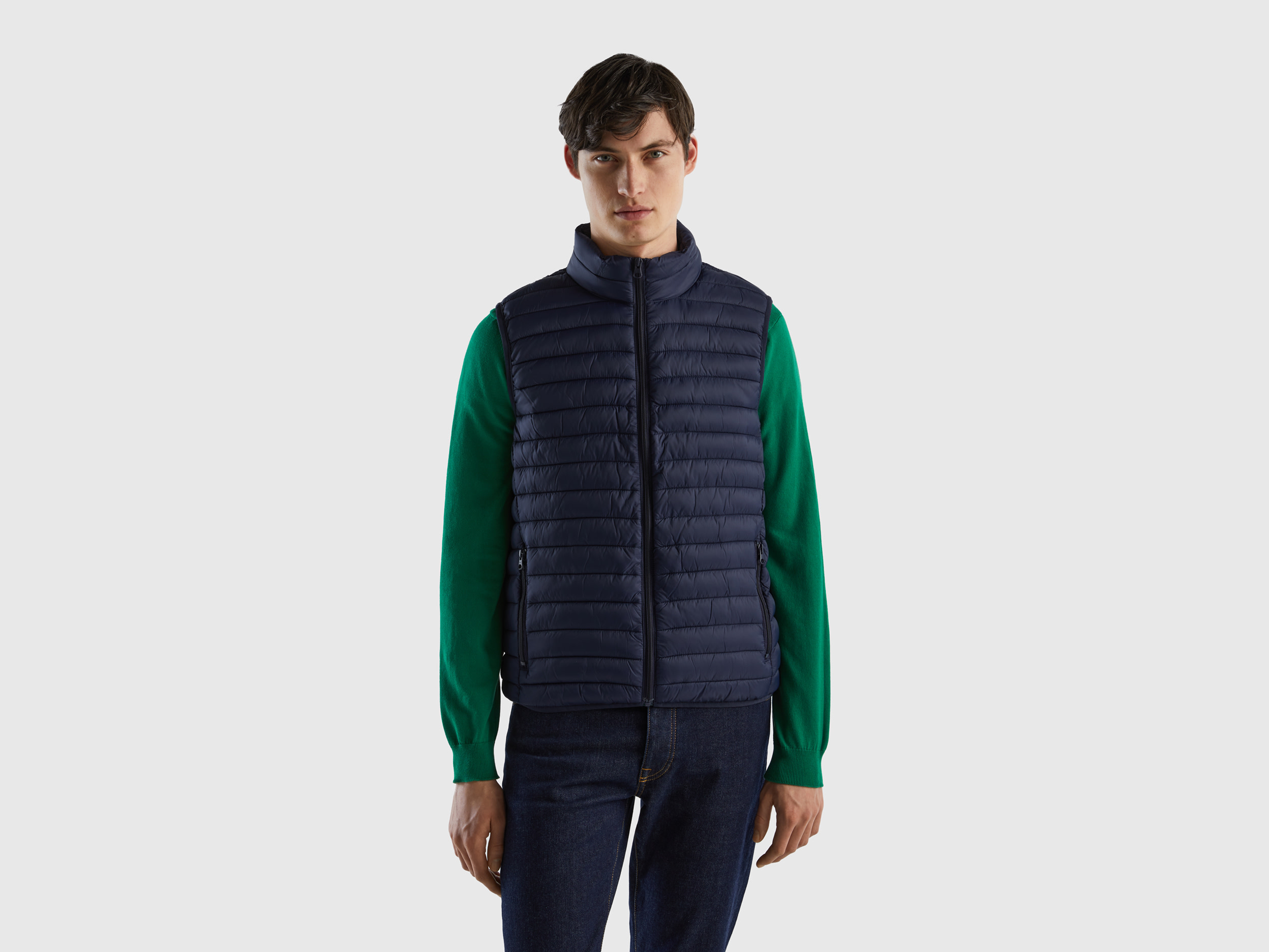 Benetton, Sleeveless Puffer Jacket With Recycled Wadding, size XL, Dark Blue, Men