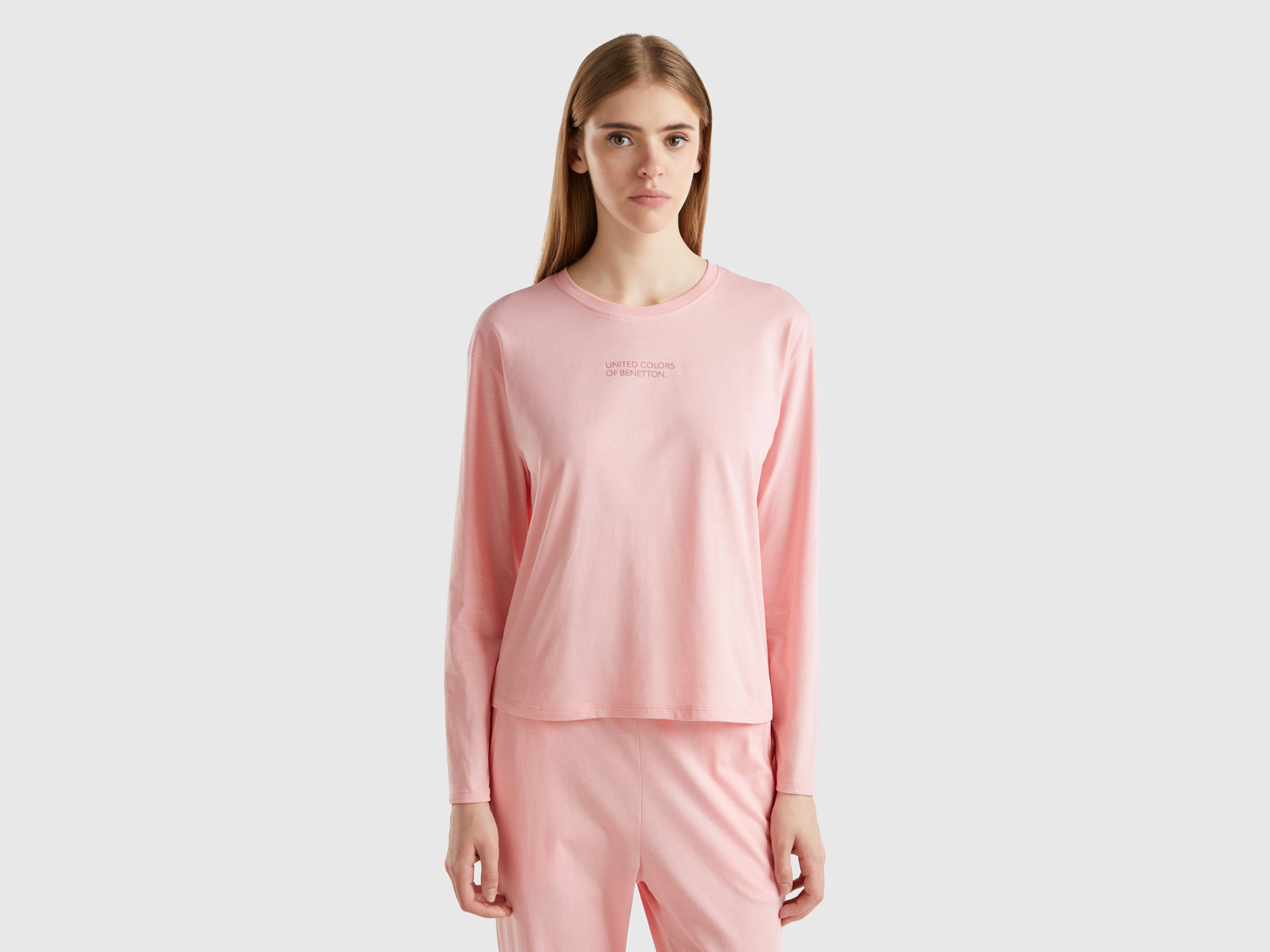 Benetton, Maglietta Con Stampa Logo, Rosa, Donna