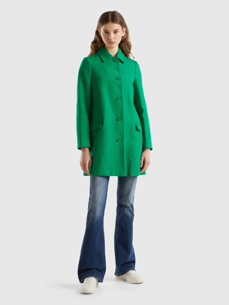 Benetton, Abrigo De 100 % Algodón, Verde, Mujer