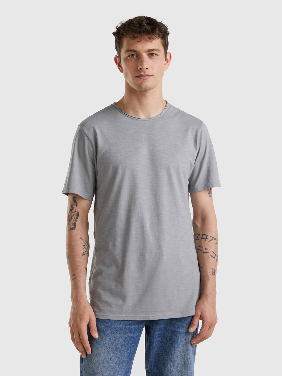 Benetton gray t-shirt in slub cotton. 1