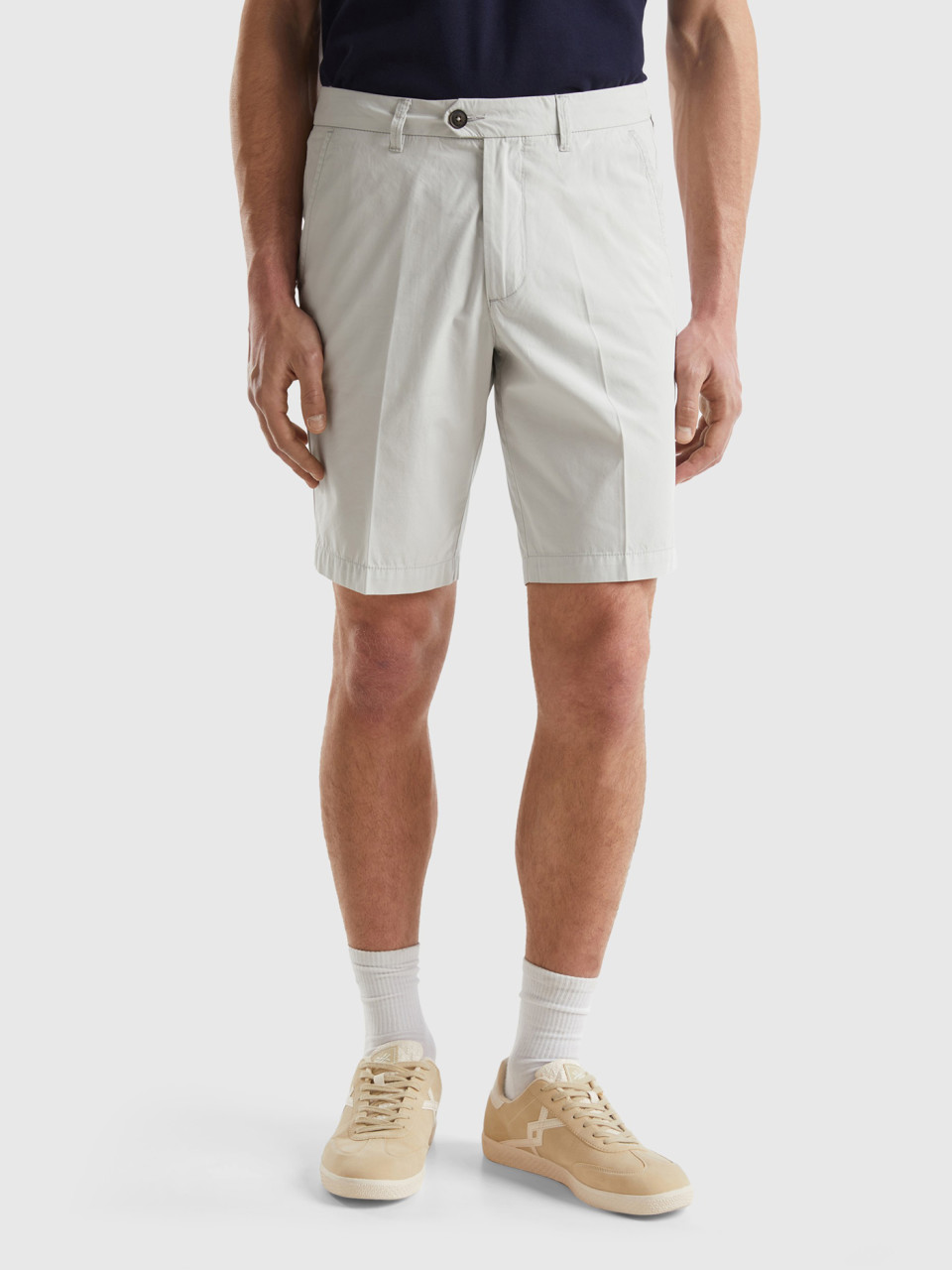 Benetton, Chino-bermuda In Canvas, Cremeweiss, male