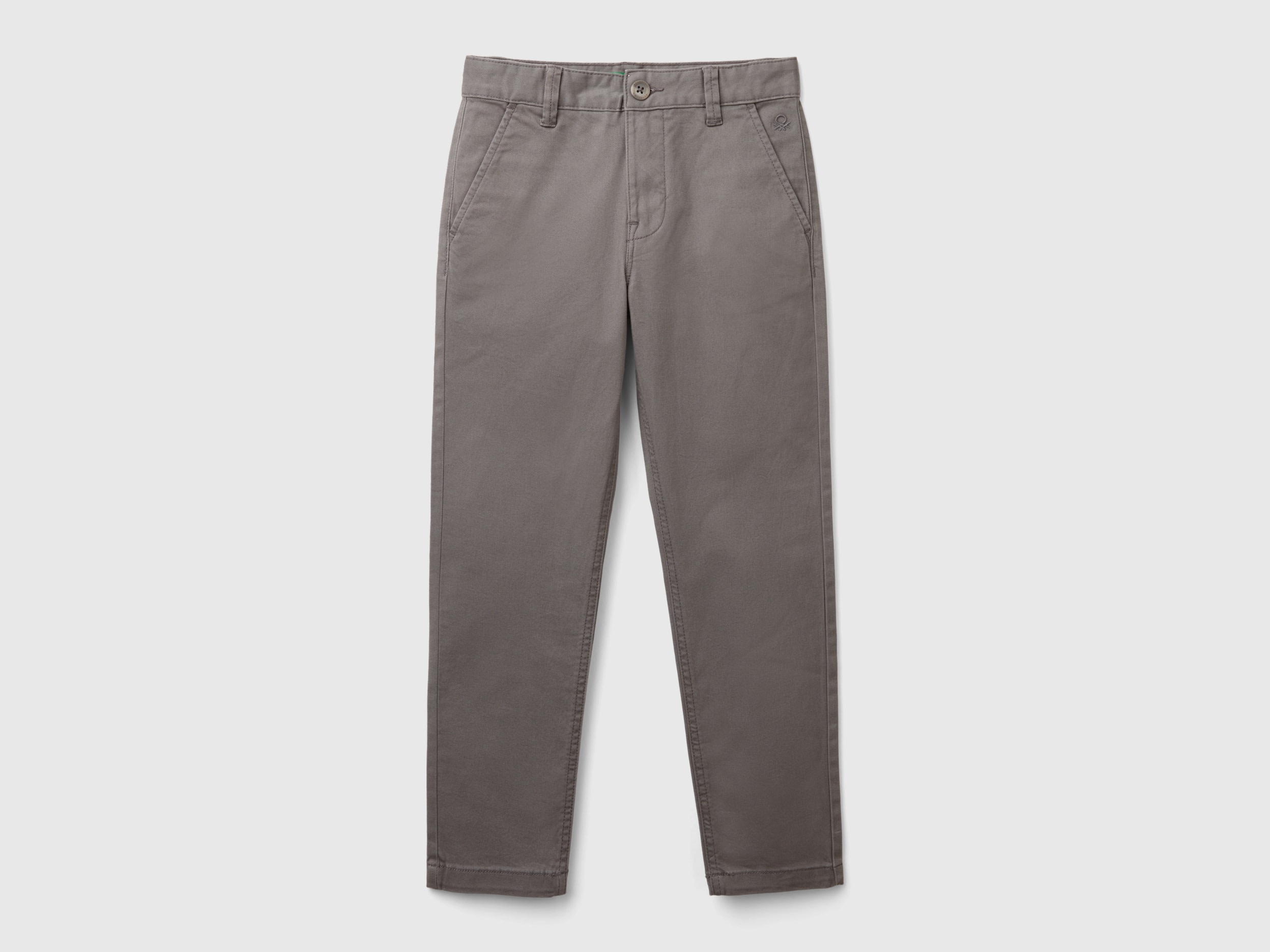 Benetton, Chino Slim Fit In Cotone Stretch, Grigio Scuro, Bambini