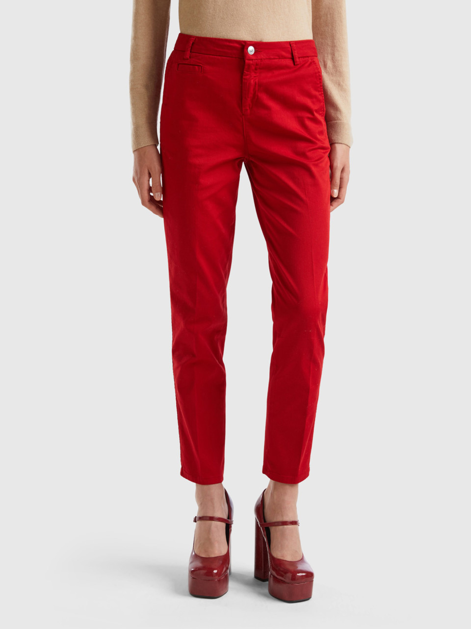 Benetton, Slim-fit-chinos In Rot, Rot, female