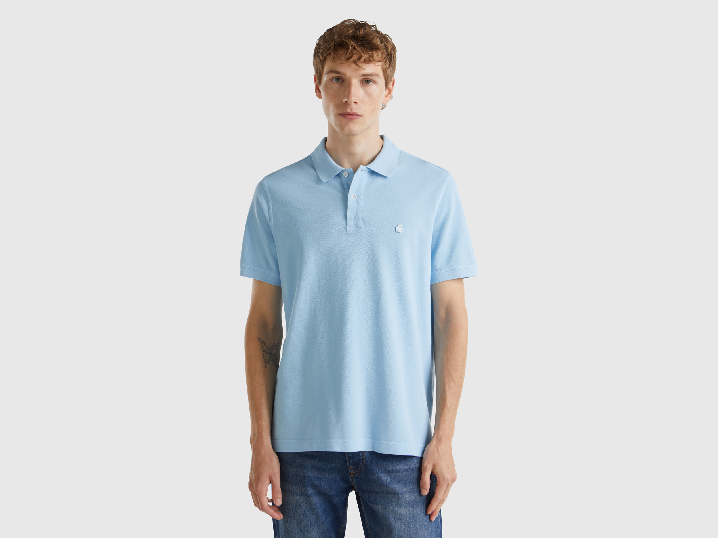 Benetton, Polo Regular Fit Carta Da Zucchero, Azzurro, Uomo