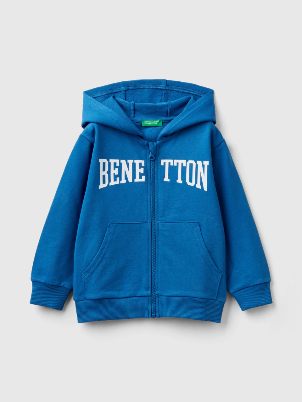 Benetton, Felpa Leggera Con Zip, Blu, Bambini