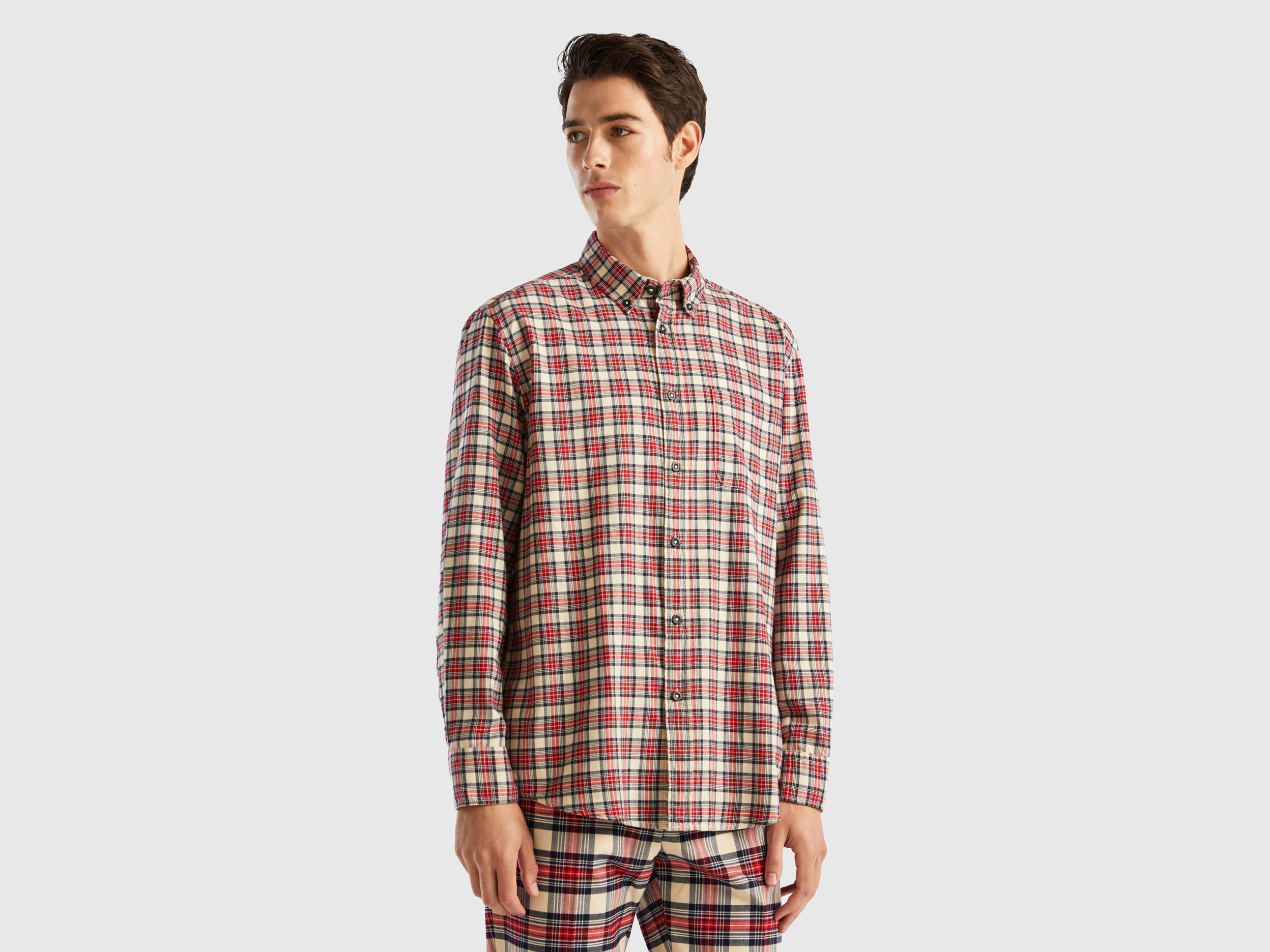 Benetton, Check Flannel Shirt, size S, Red, Men