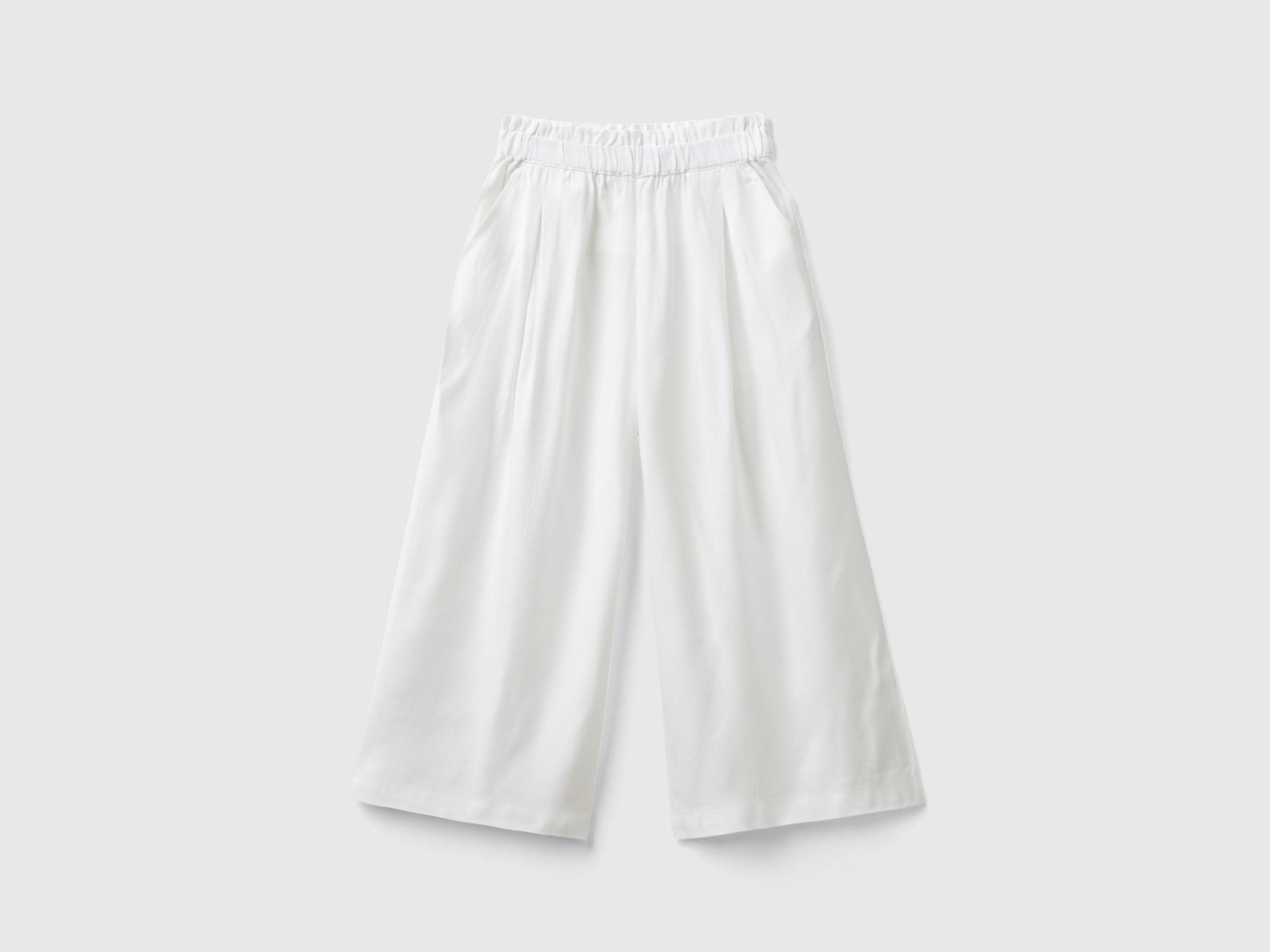 Benetton, Pantaloni Fluidi A Palazzo, Bianco, Bambini