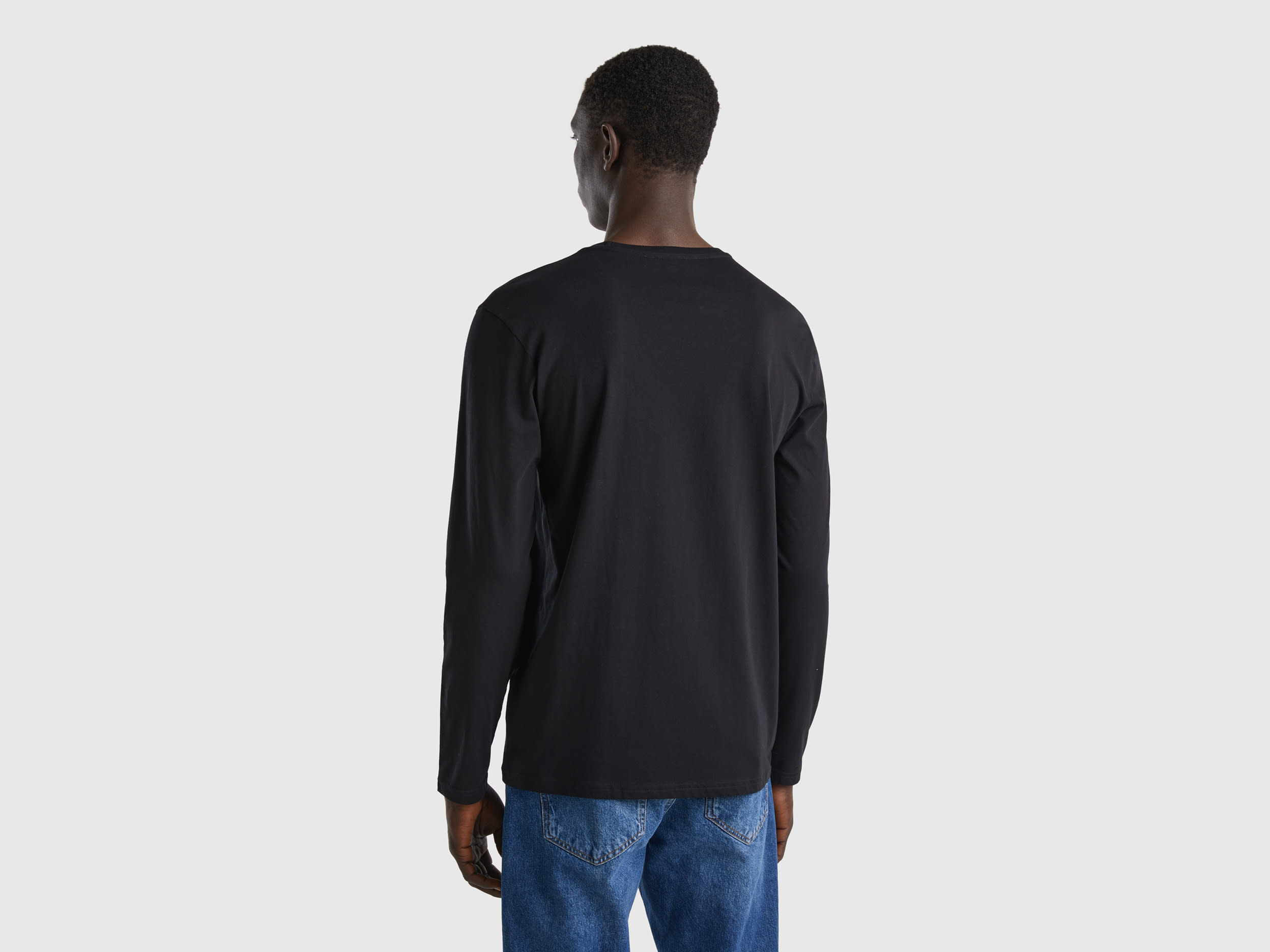 Benetton, T-shirt Μακρυμάνικο Από Αγνό Βαμβακερό, size L, Μαυρο, Ανδρικά φωτογραφία