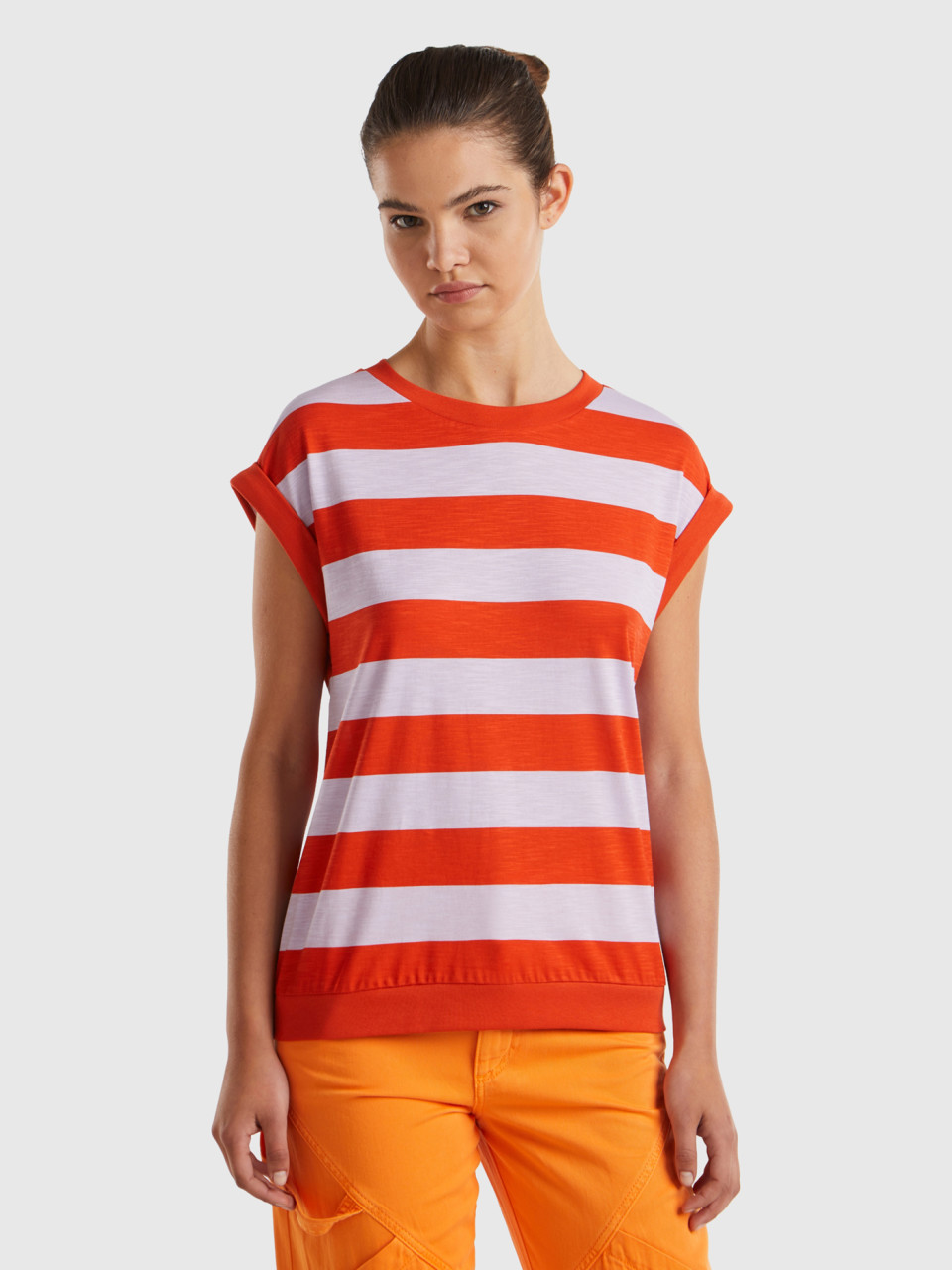 Benetton, Striped T-shirt In 100% Cotton, Multi-color, Women
