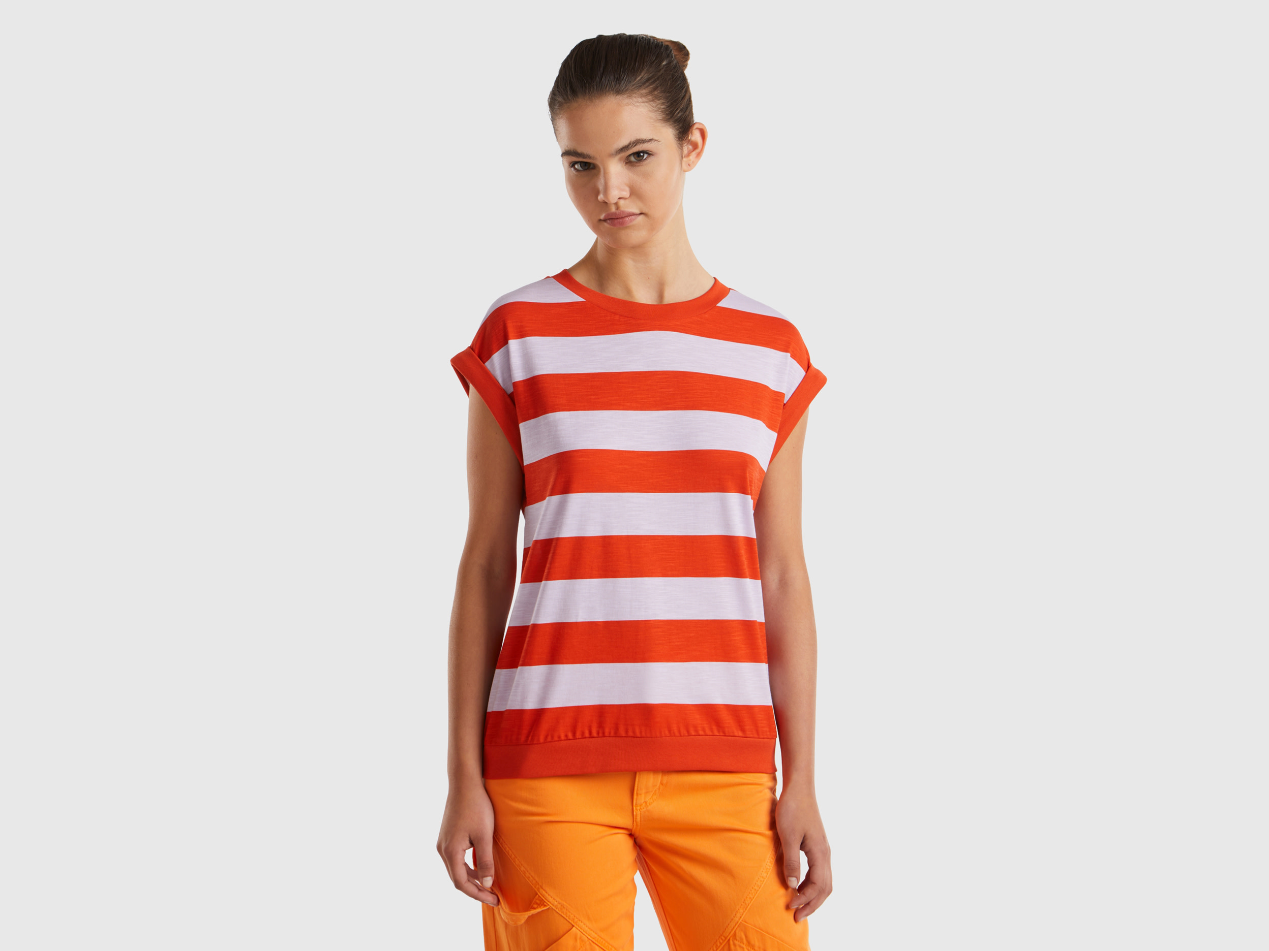 Benetton, T-shirt A Righe 100% Cotone, Multicolore, Donna