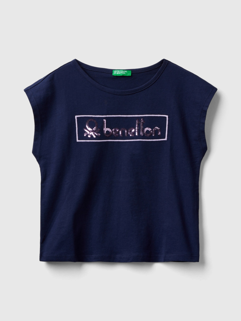 Benetton, T-shirt Mit Pailletten, Dunkelblau, female