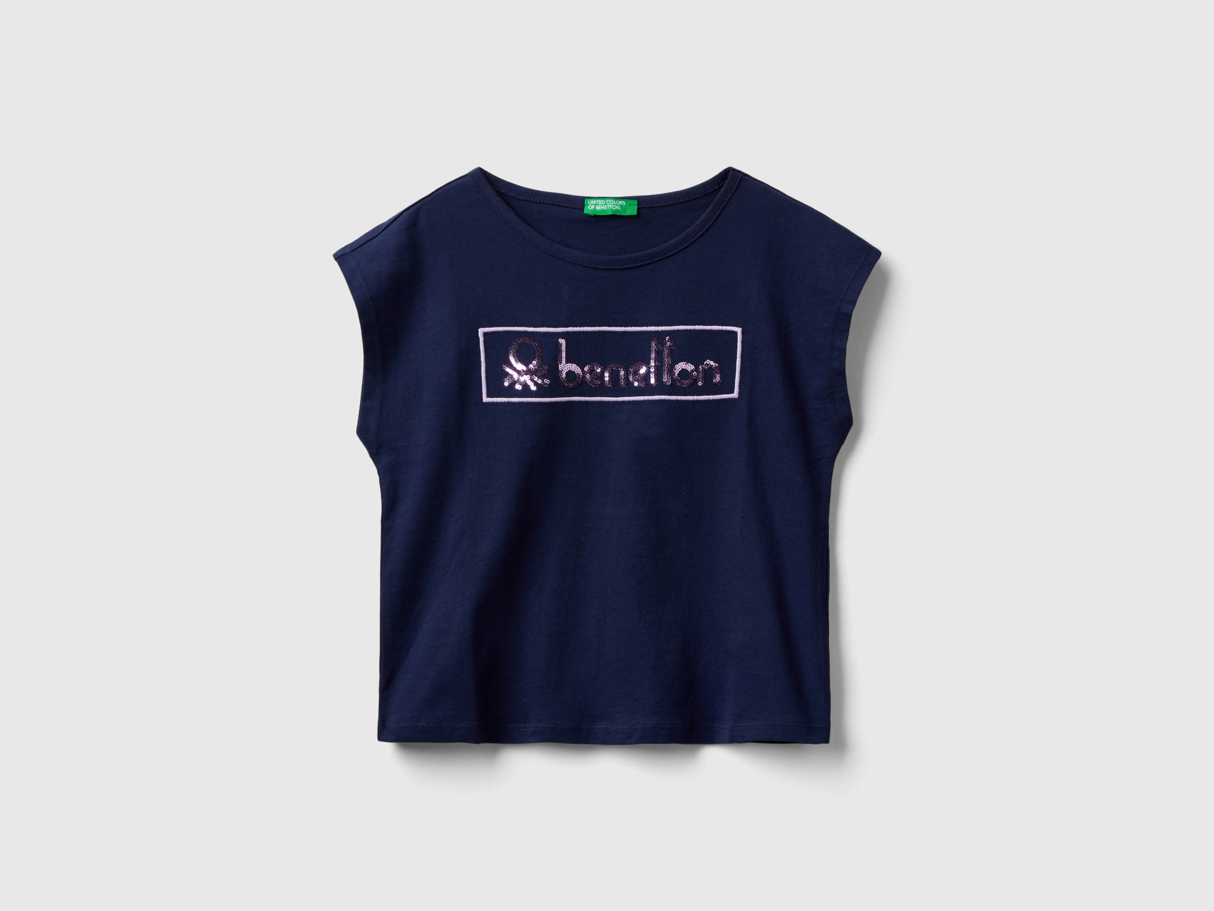 Benetton, T-shirt Con Stampa Logo Glitter, Blu Scuro, Bambini product