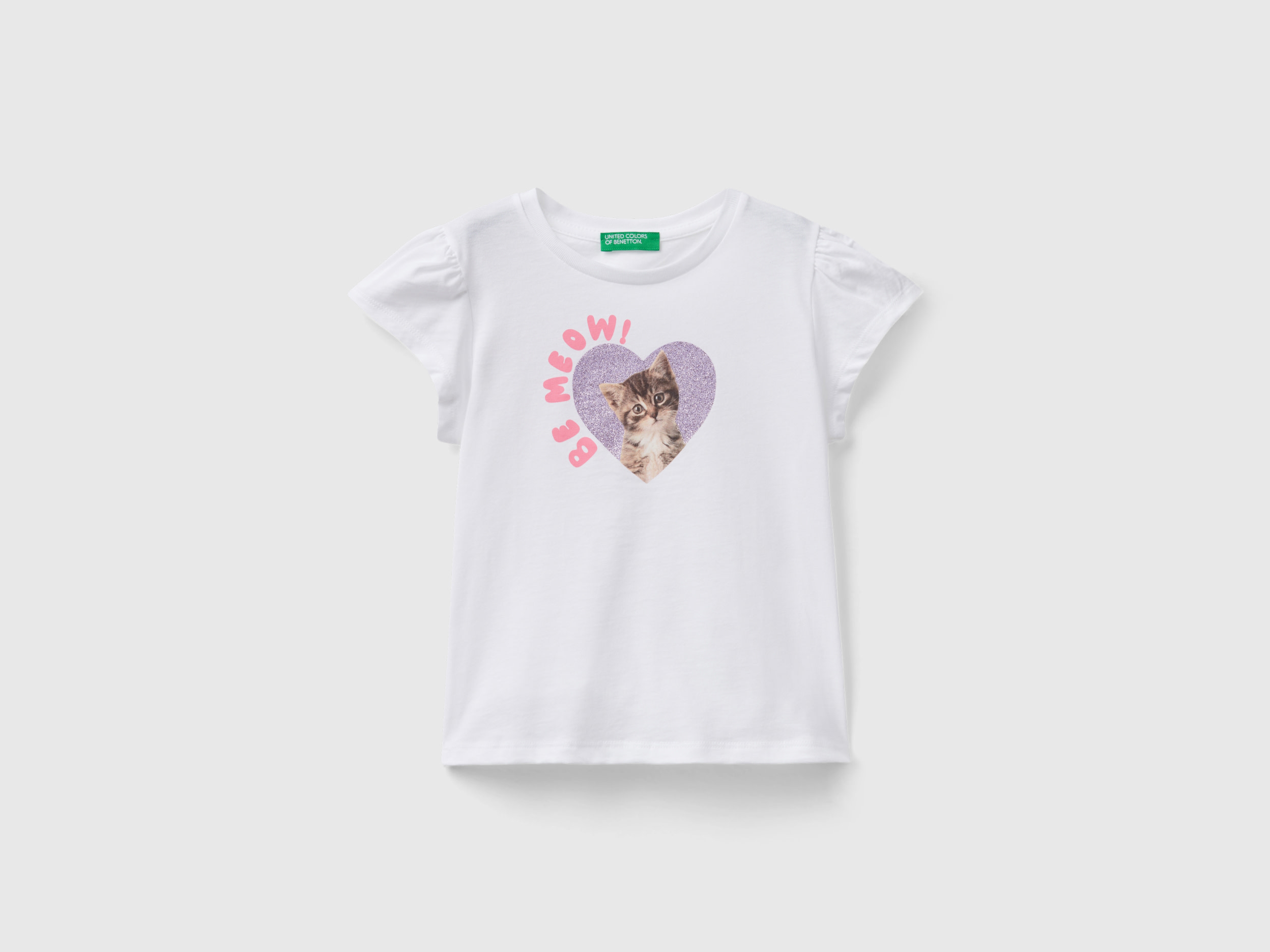 Image of Benetton, T-shirt With Photo Print And Glitter, size 104, White, Kids