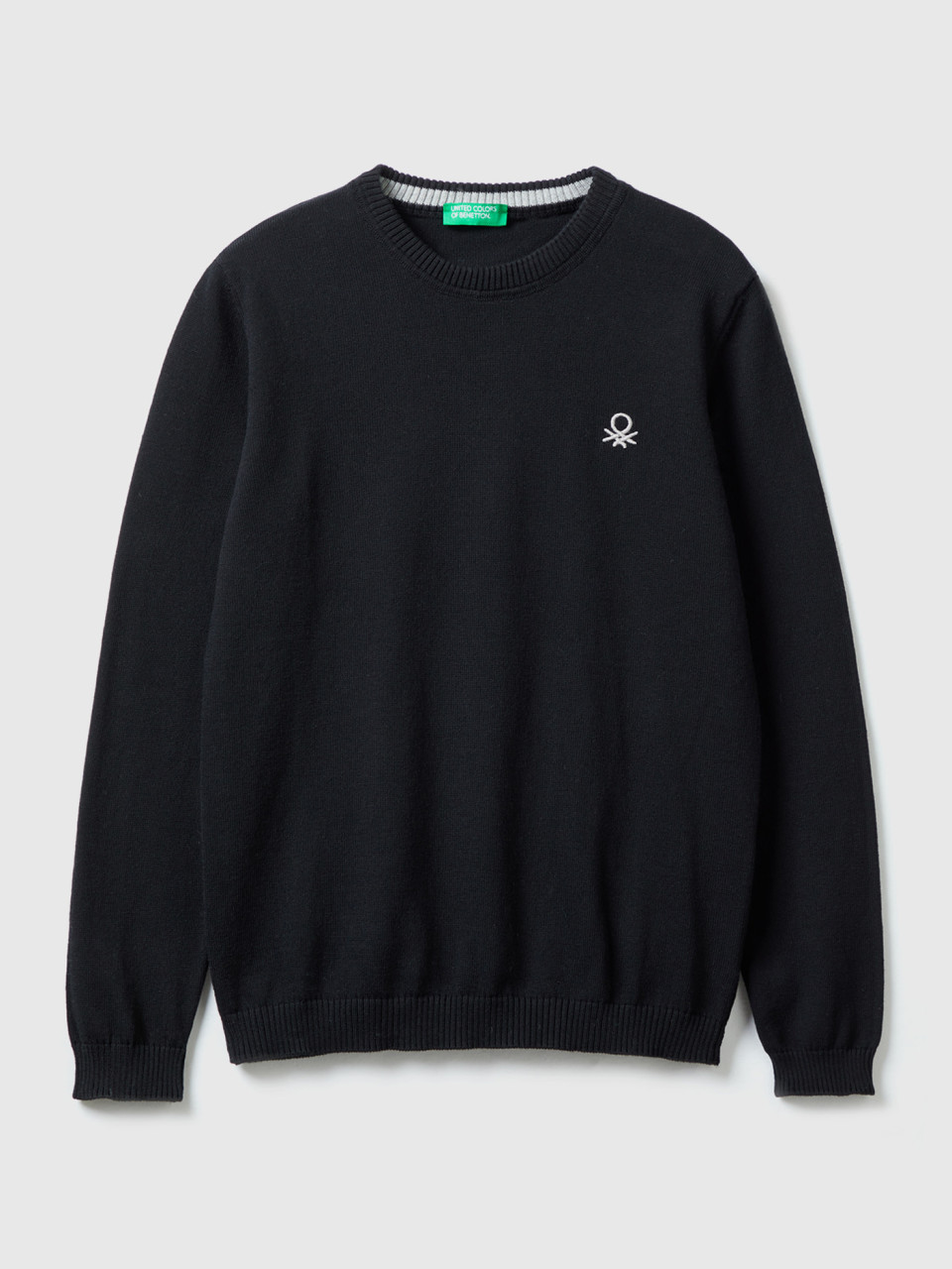 Benetton, Sweater In Pure Cotton With Logo, Black, Kids