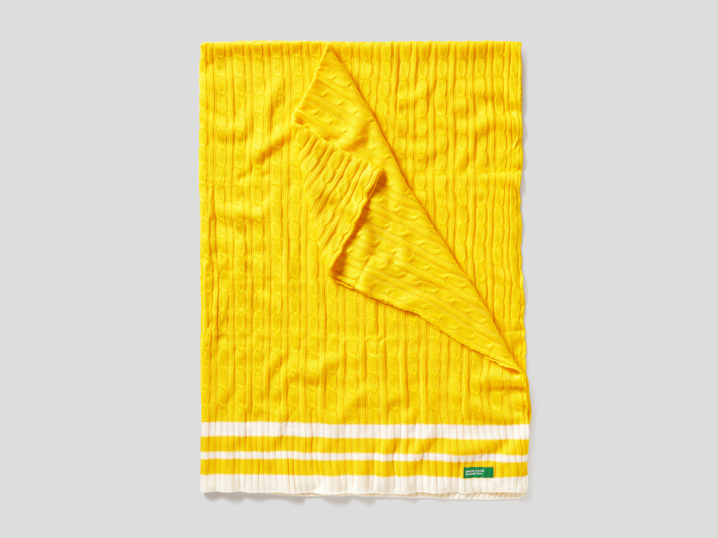 Benetton, Coperta In Maglia A Trecce, Giallo, Casa Benetton Benetton, Coperta In Maglia A Trecce, Giallo, Casa Benetton