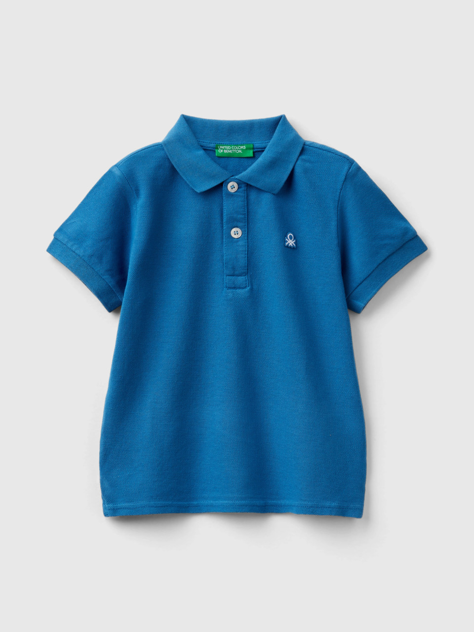 Benetton, Short Sleeve Polo In Organic Cotton, Blue, Kids