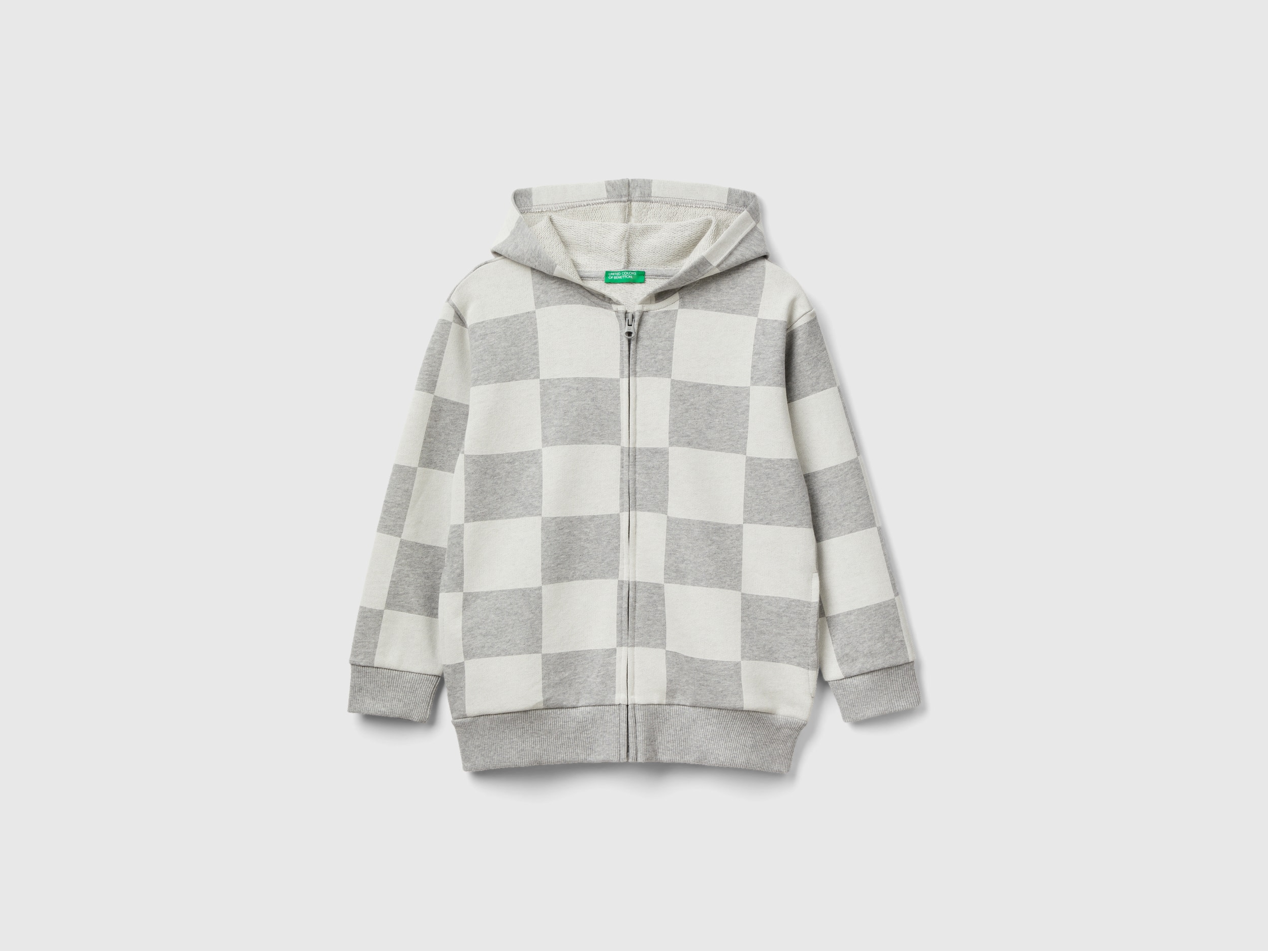 Benetton, Checkered Hoodie, size 2XL, Light Gray, Kids