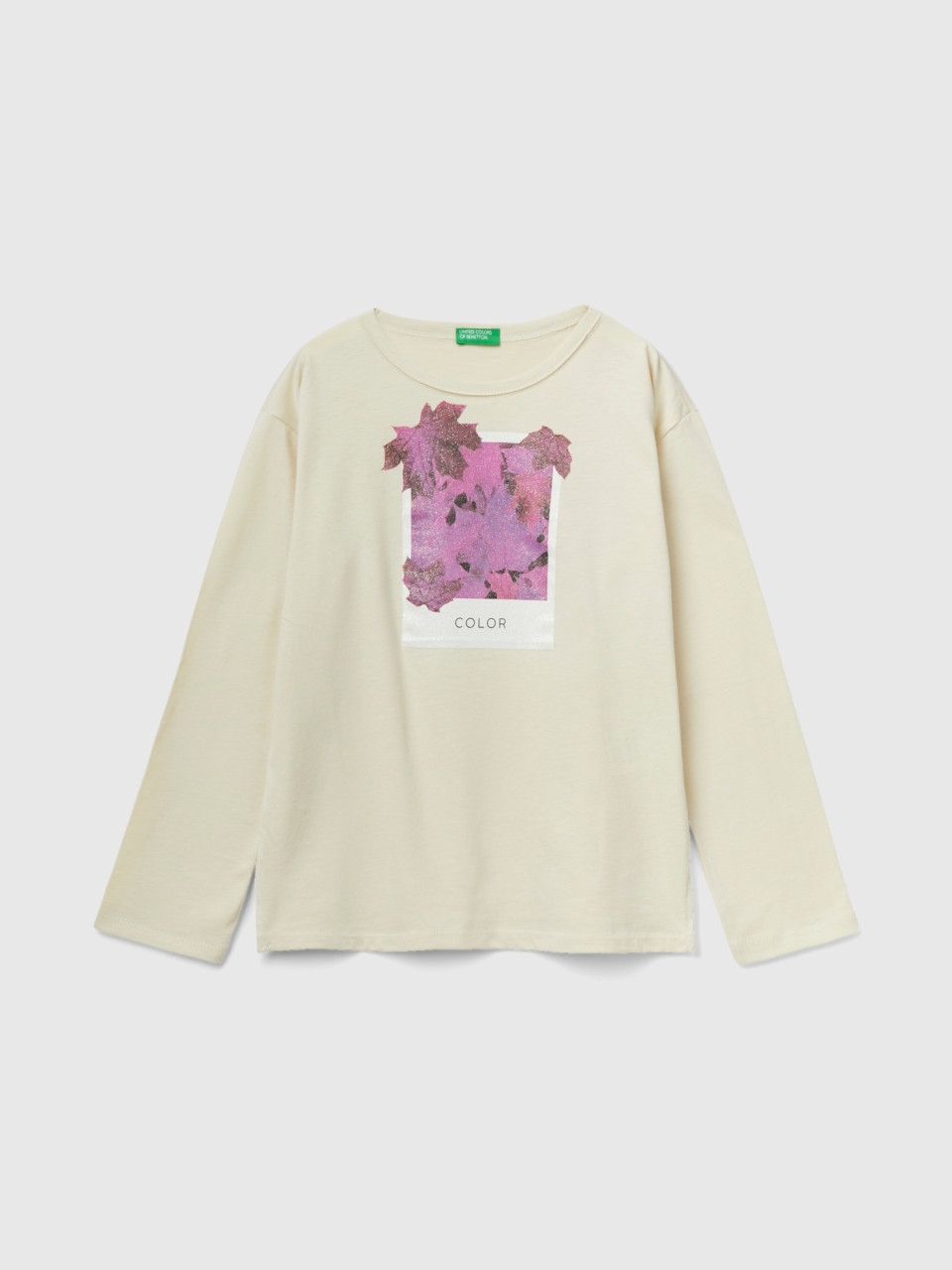 Benetton, T-shirt With Photographic Print, Beige, Kids