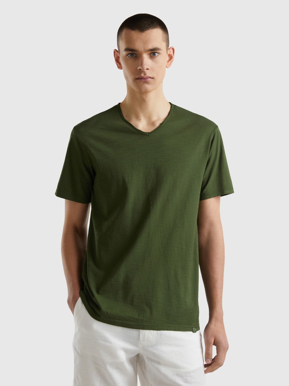 Benetton, T-shirt 100% Cotone Con Scollo A V, , Uomo