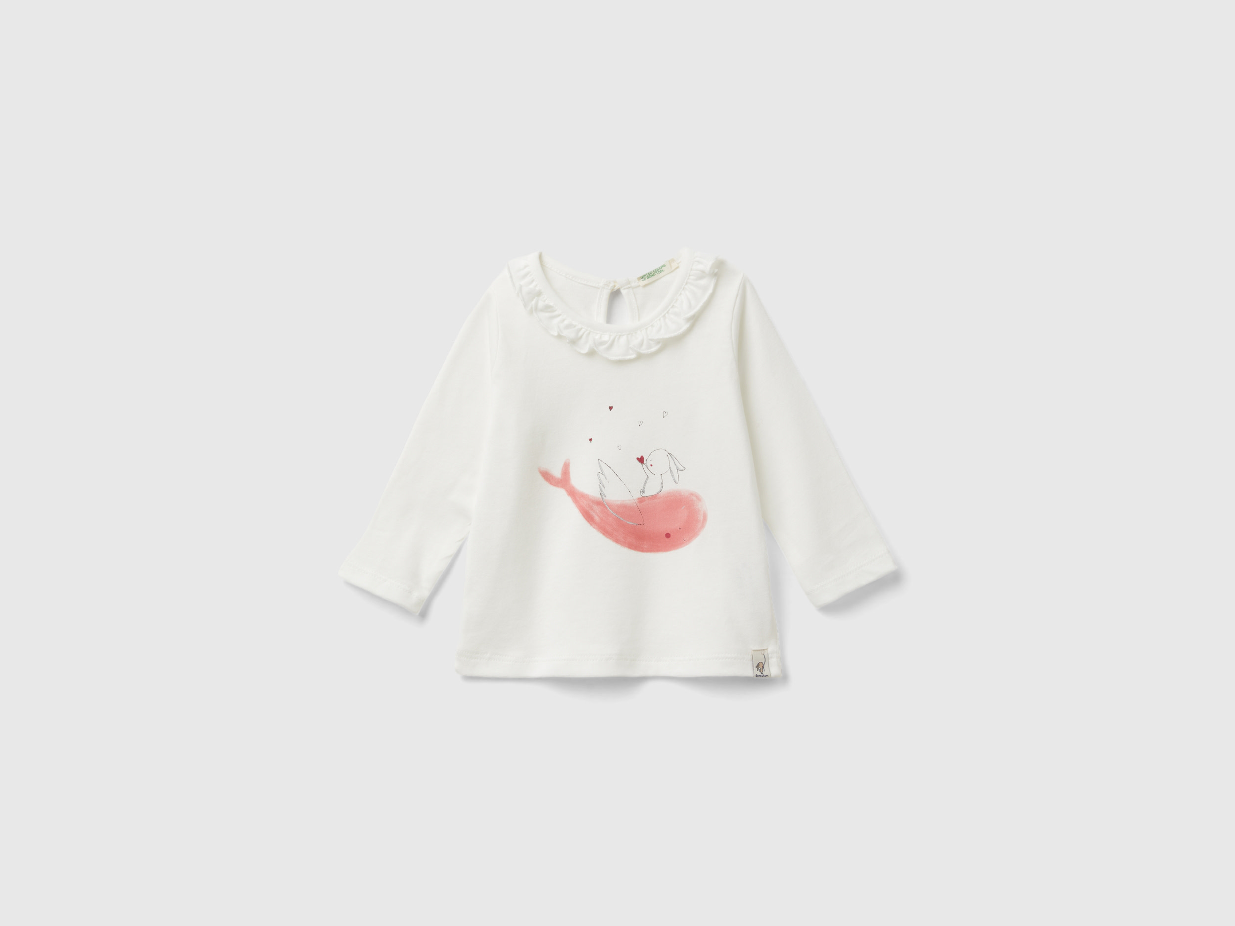 Benetton, Maglietta Con Colletto Rouches, Bianco Panna, Bambini