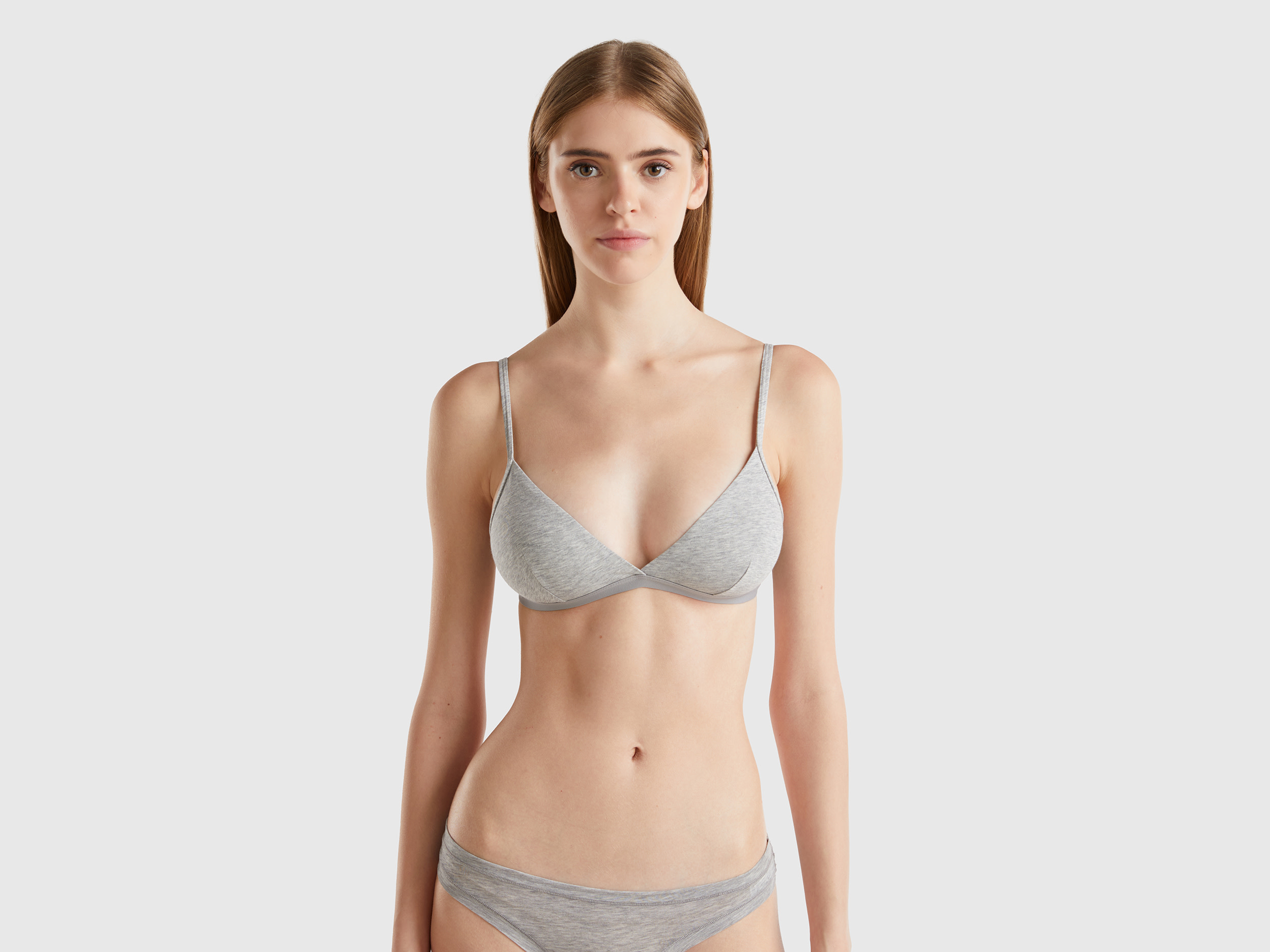 Benetton, Reggiseno A Triangolo In Cotone Bio Stretch, Grigio Chiaro, Donna