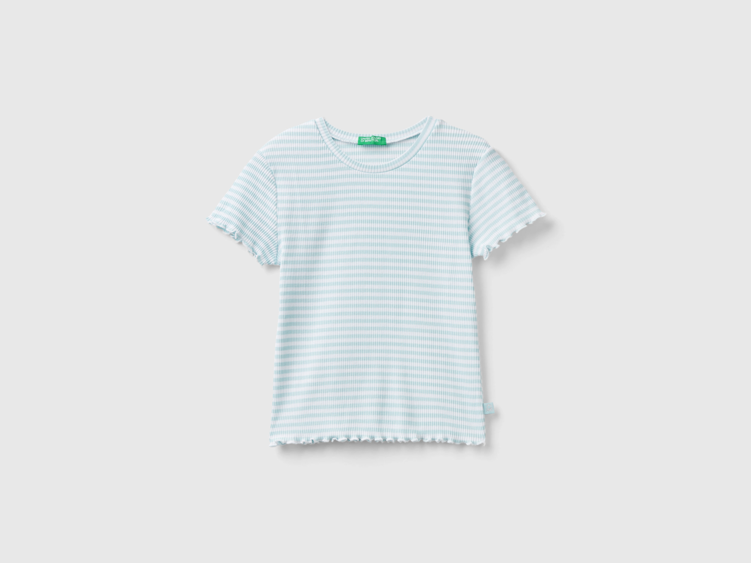 Benetton, Maglietta A Righe In Cotone Stretch, Verde Acqua, Bambini