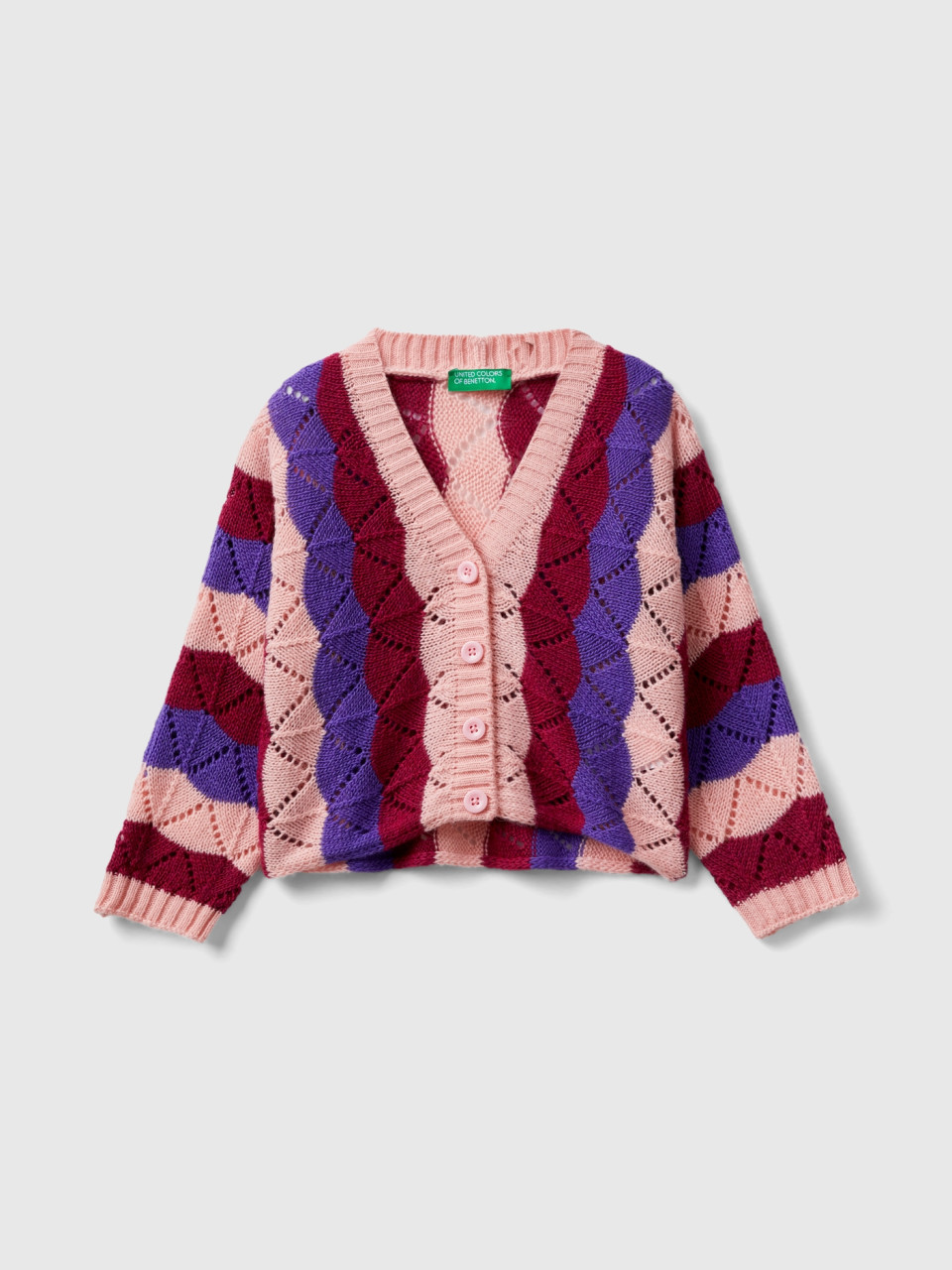 Benetton, Mehrfarbige Strickjacke In Einer Wollmischung, Pink, female
