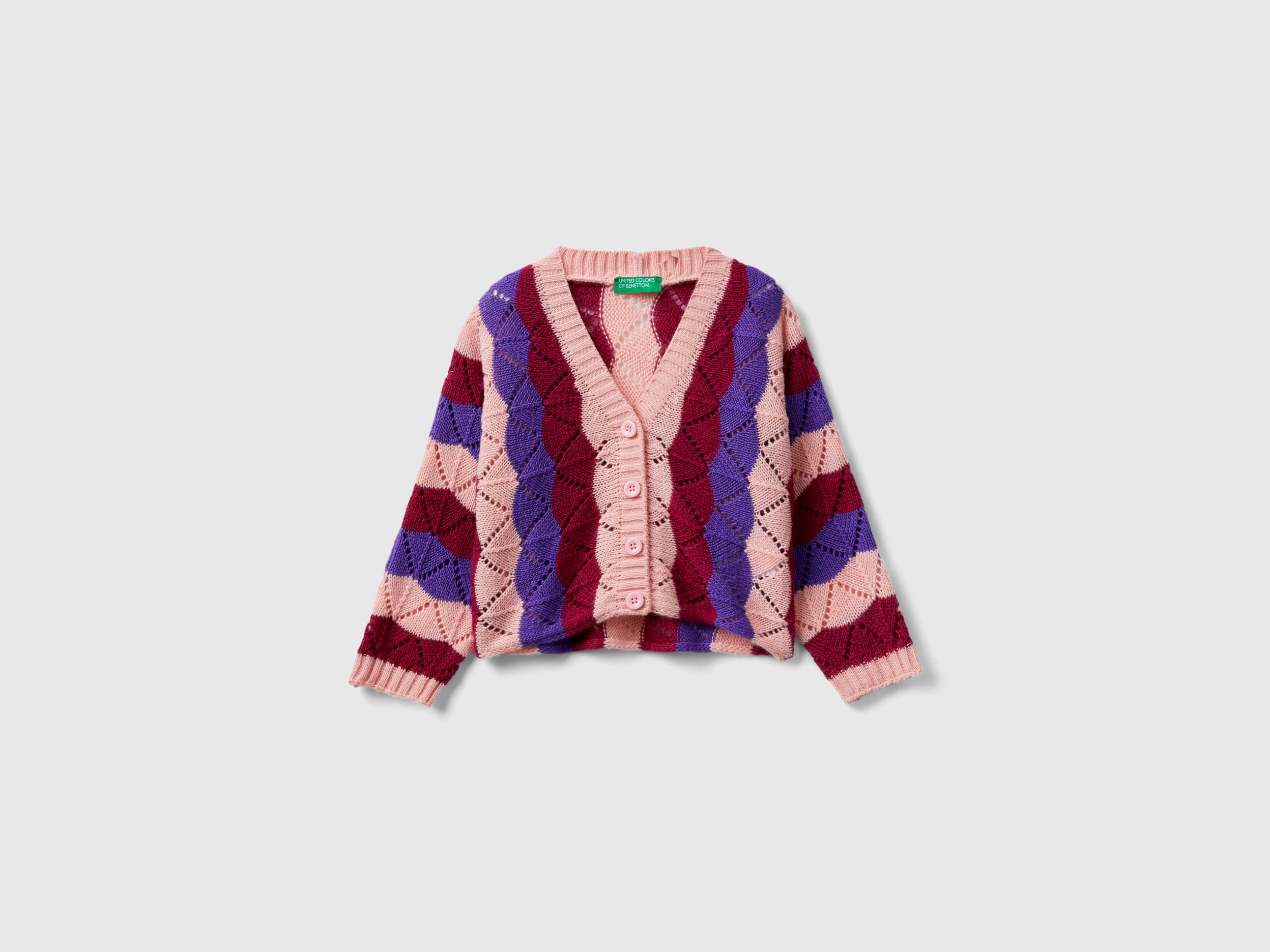Benetton, Multicolor Cardigan In Wool Blend, size 5-6, Pink, Kids
