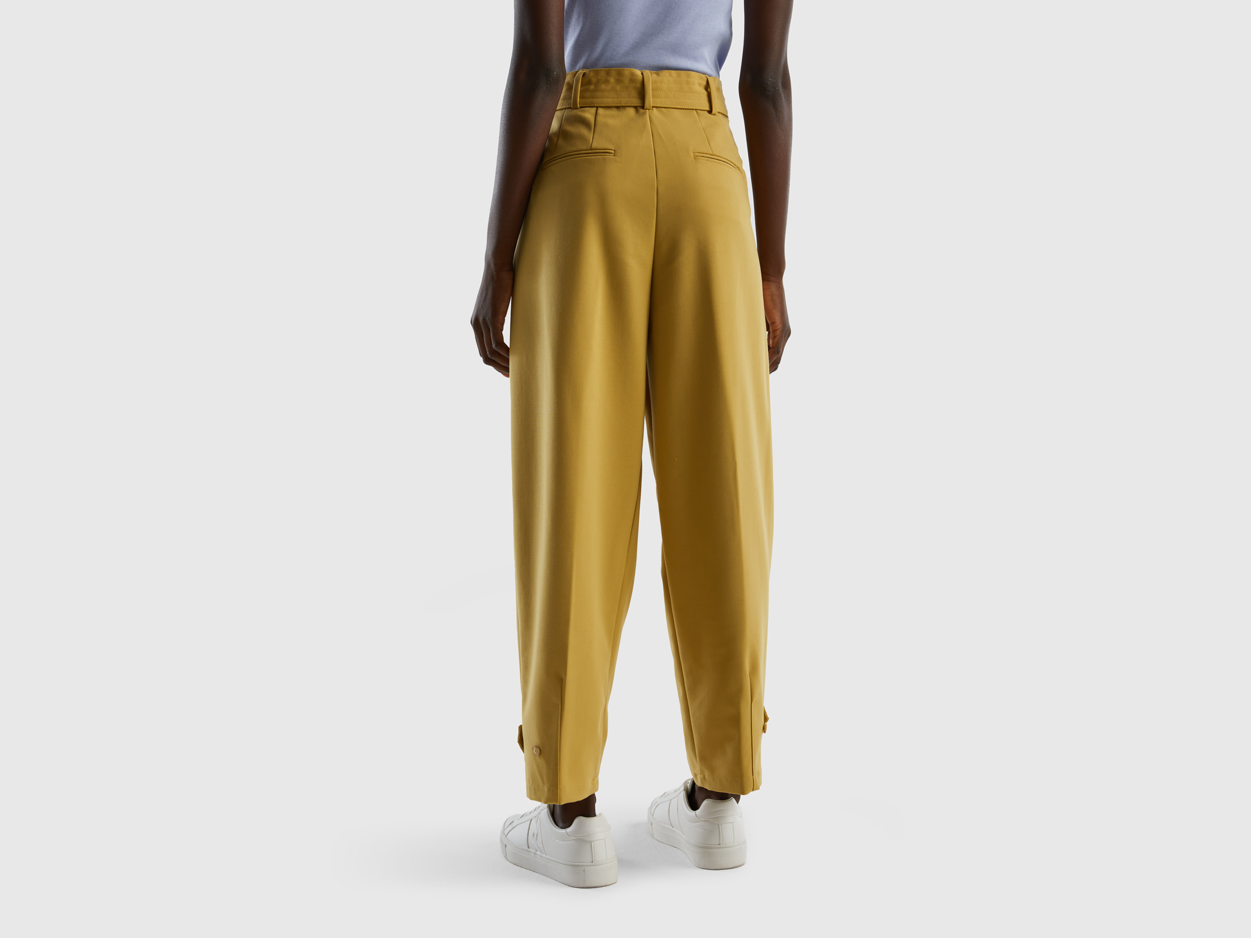 benetton, high-waisted trousers with belt, taglia 6, mustard, women