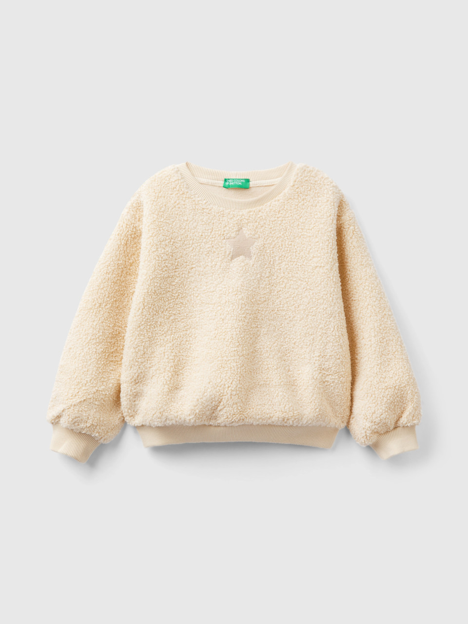 Benetton, Pullover Teddy Effect Sweatshirt, Beige, Kids